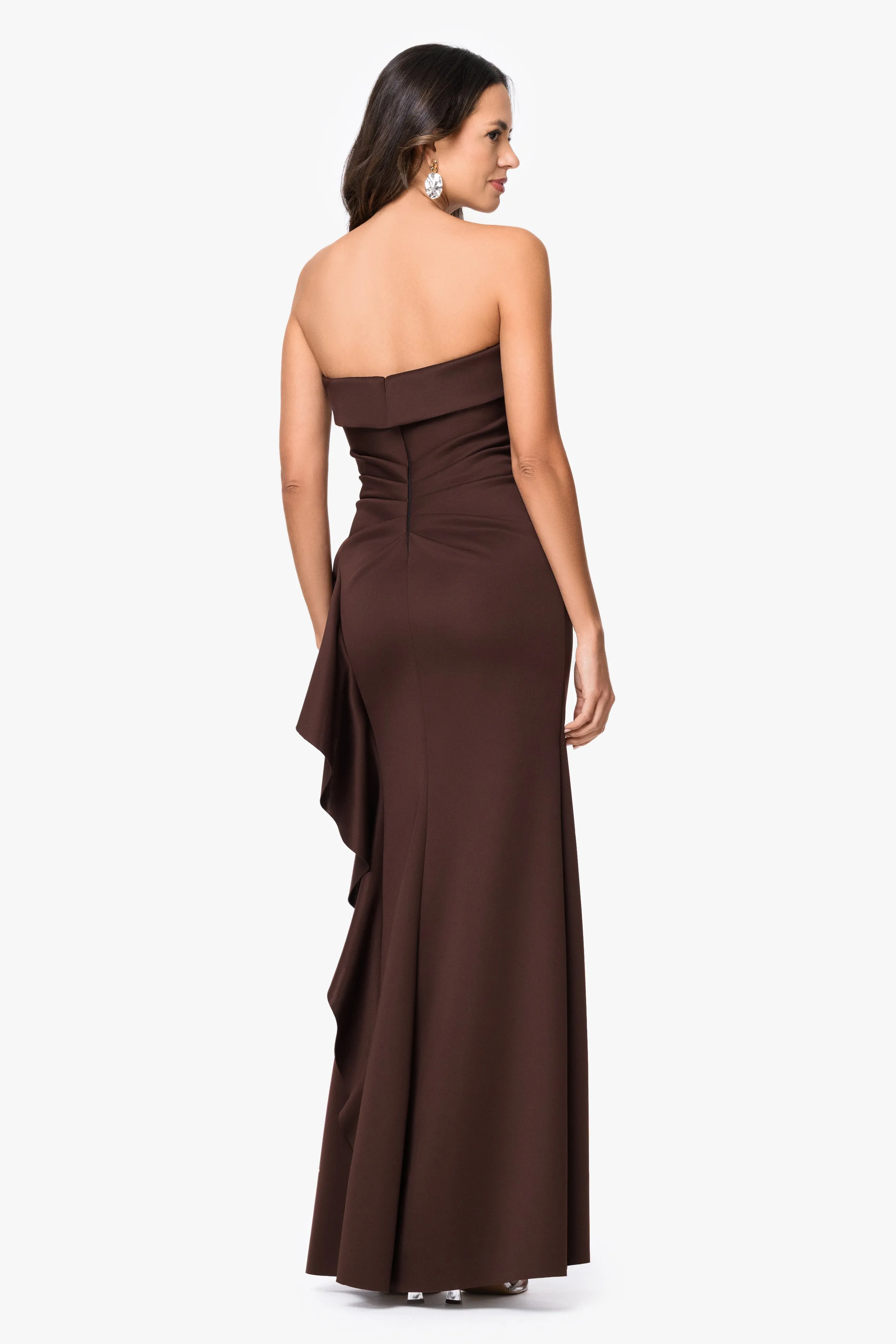 Petite "Jacqueline" Techno Scuba Strapless Ruffle Floor Length Dress sold by Xscape product image thumbnail 3