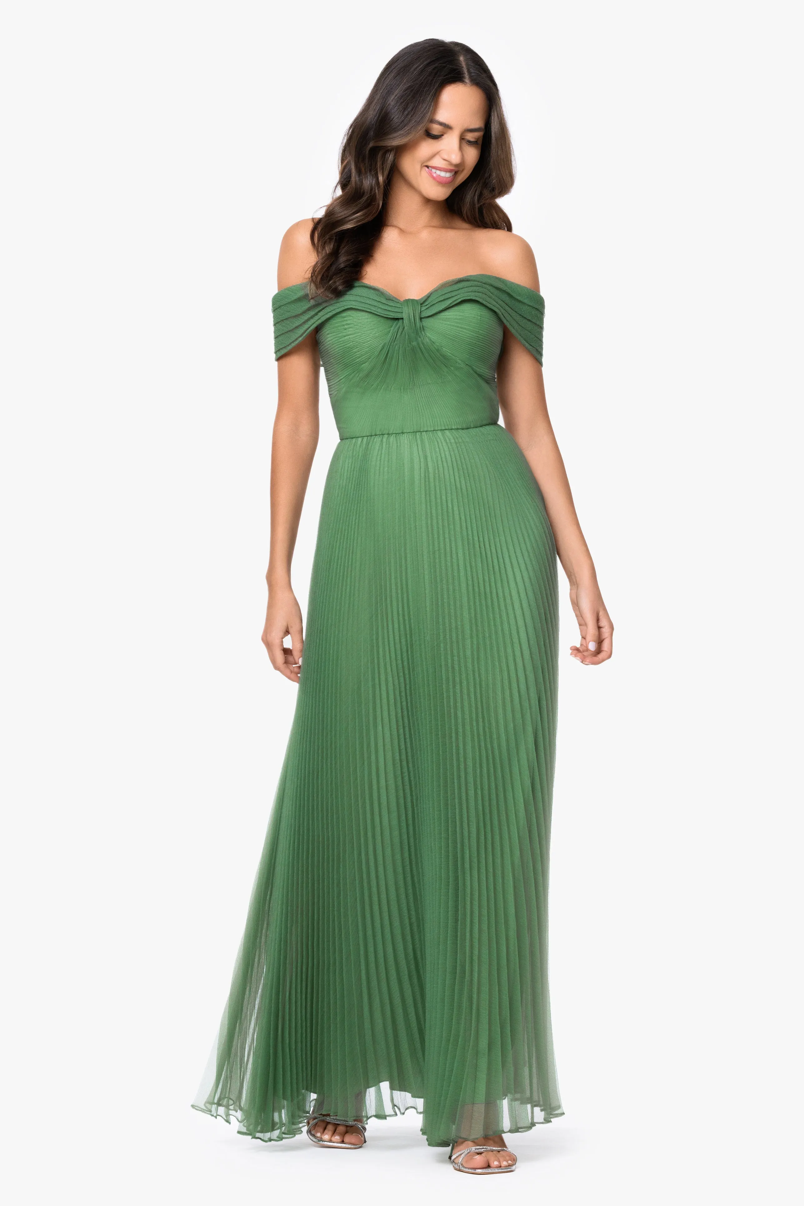 "Cora" Organza Pleated Off The Shoulder Long Dress sold by Xscape