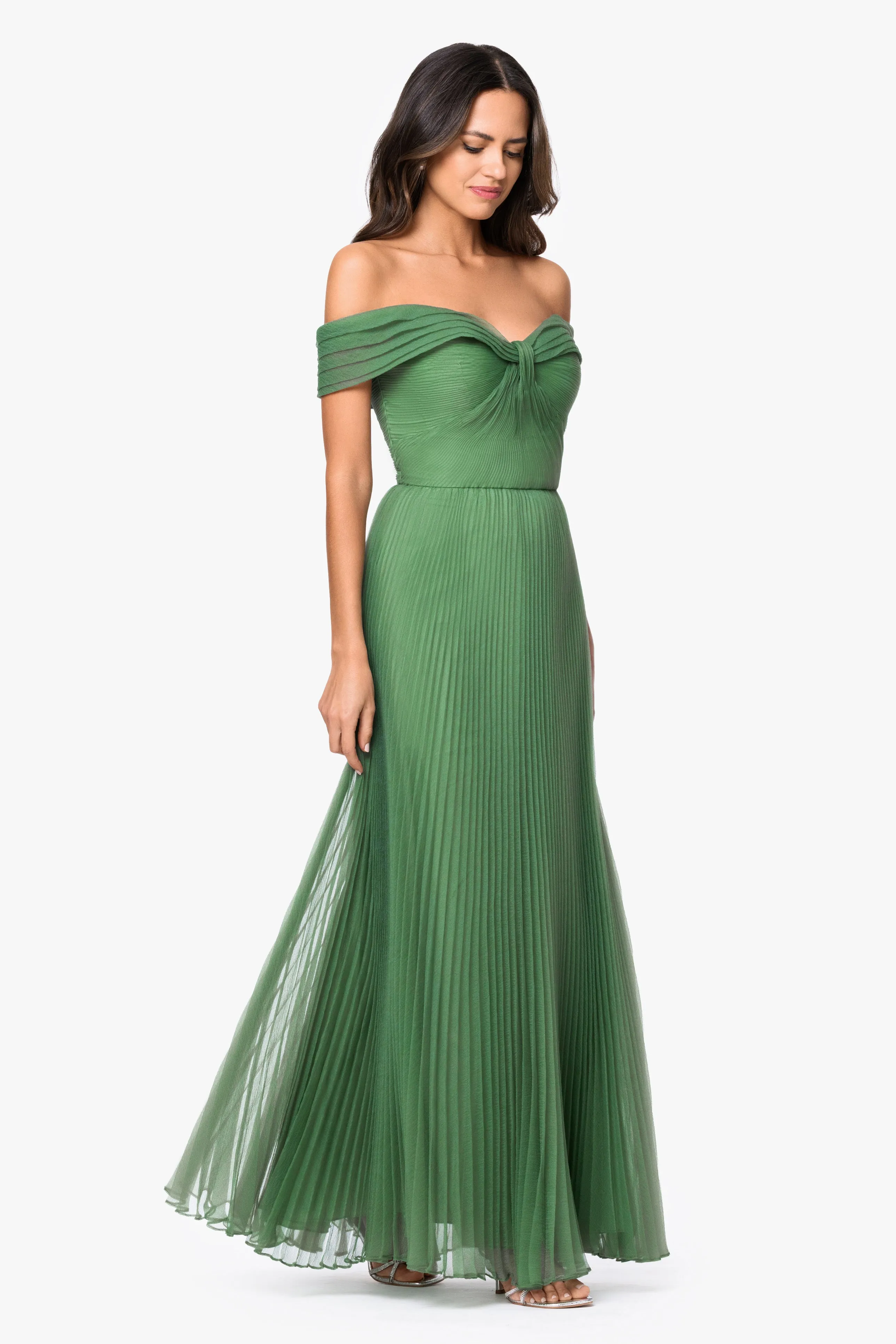 "Cora" Organza Pleated Off The Shoulder Long Dress sold by Xscape product image thumbnail 4