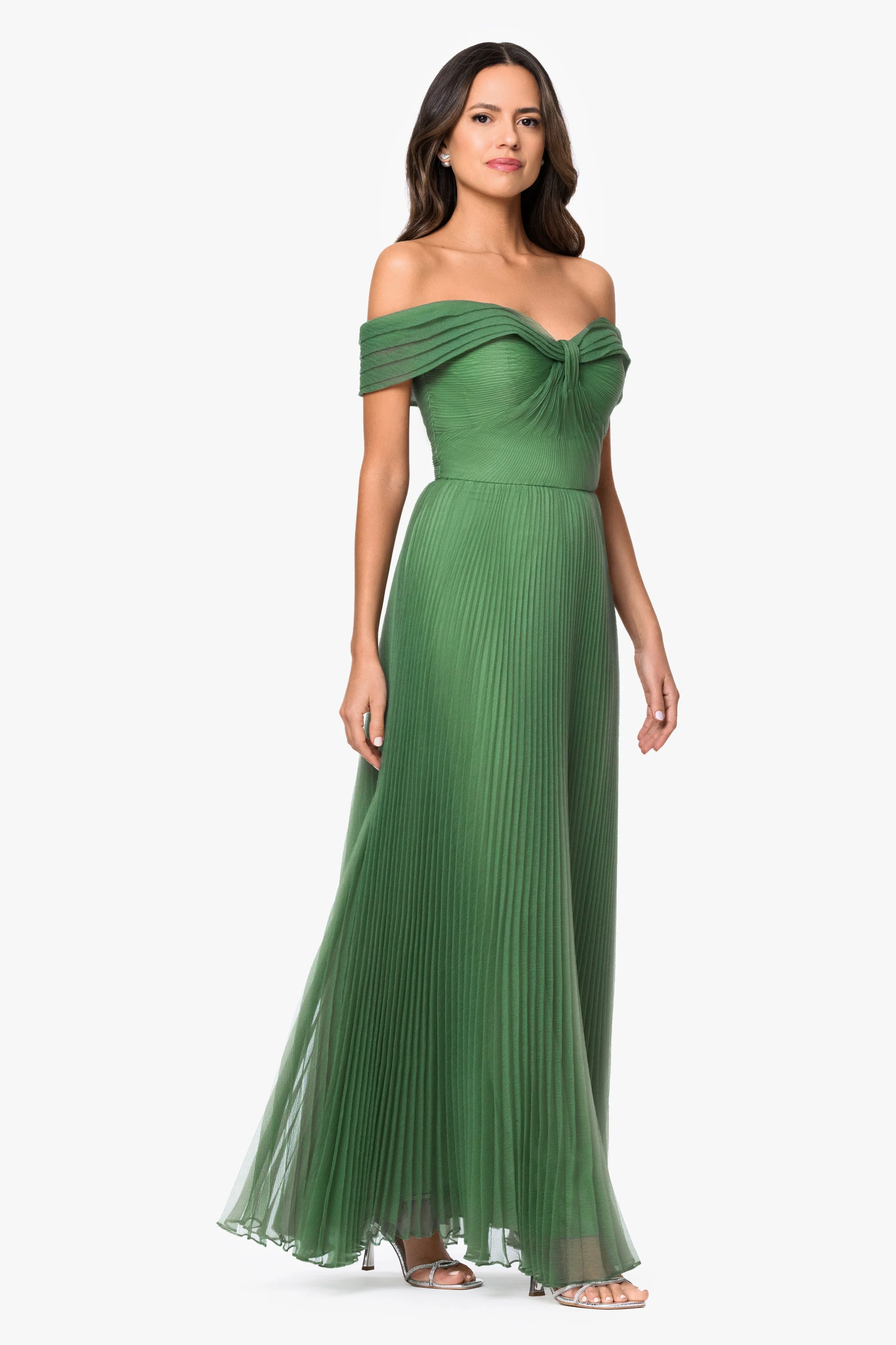 "Cora" Organza Pleated Off The Shoulder Long Dress sold by Xscape product image thumbnail 5