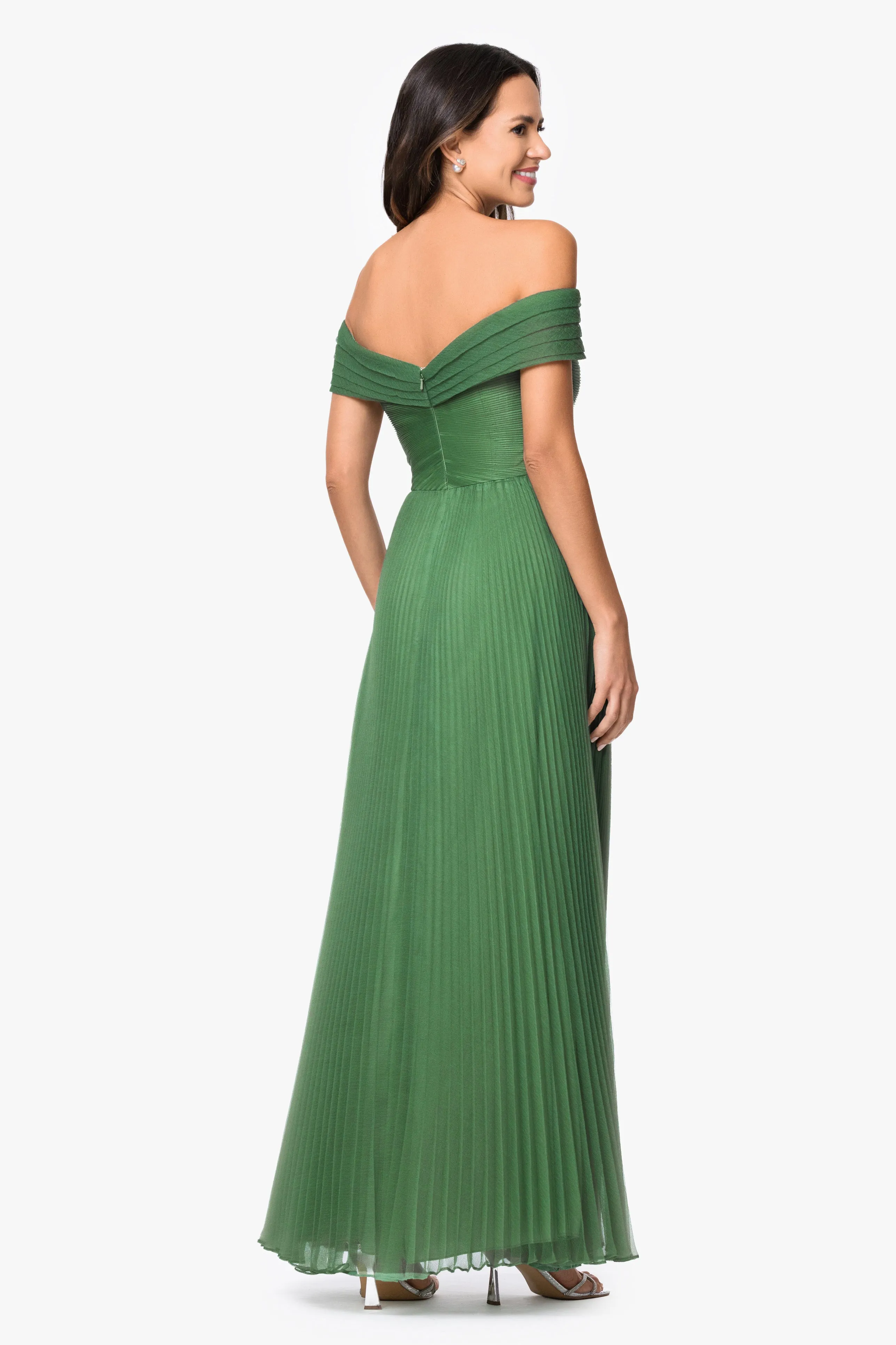 "Cora" Organza Pleated Off The Shoulder Long Dress sold by Xscape product image thumbnail 3