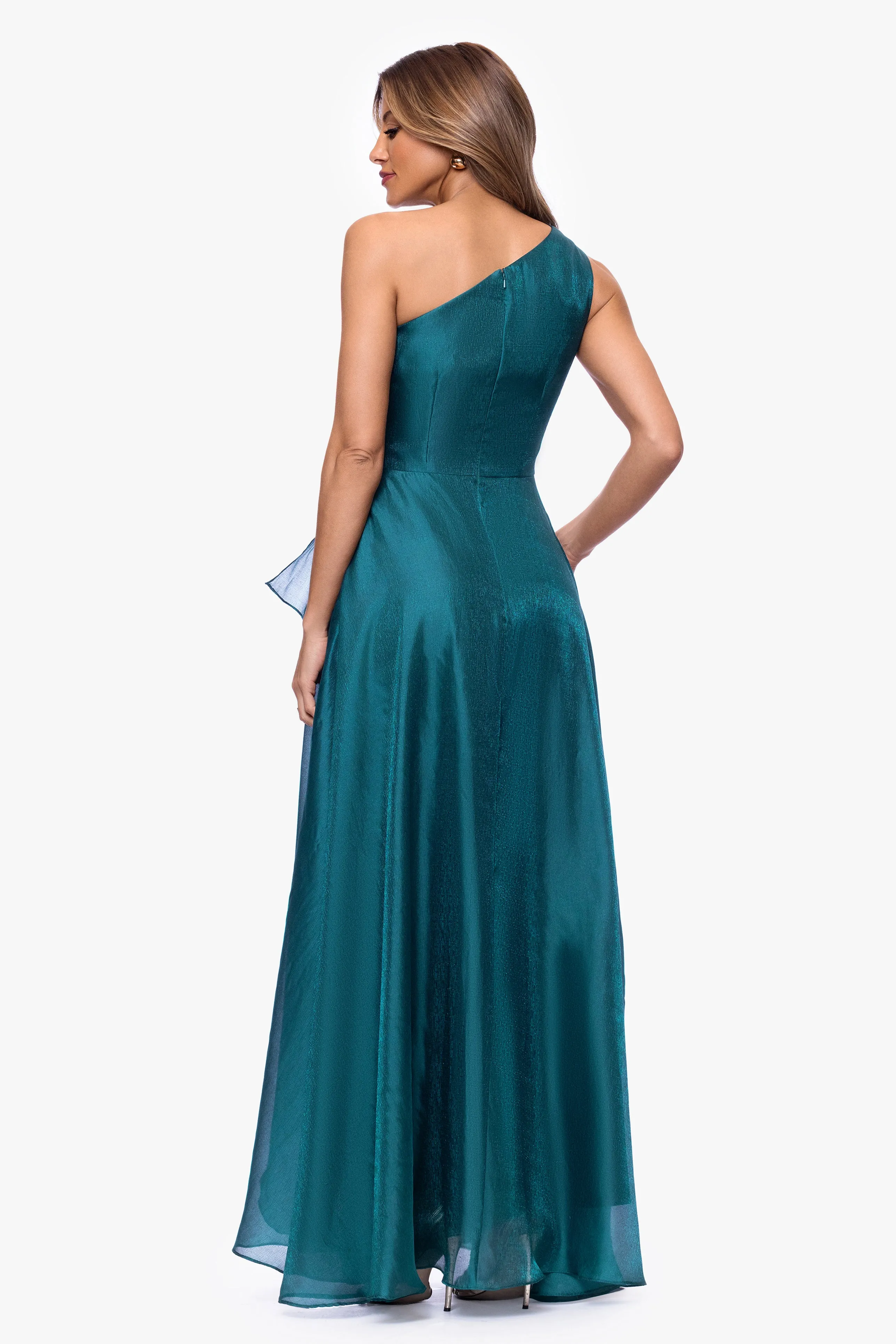 Petite "Samantha" Organza One Shoulder Ruffle Floor Length Dress sold by Xscape product image thumbnail 3