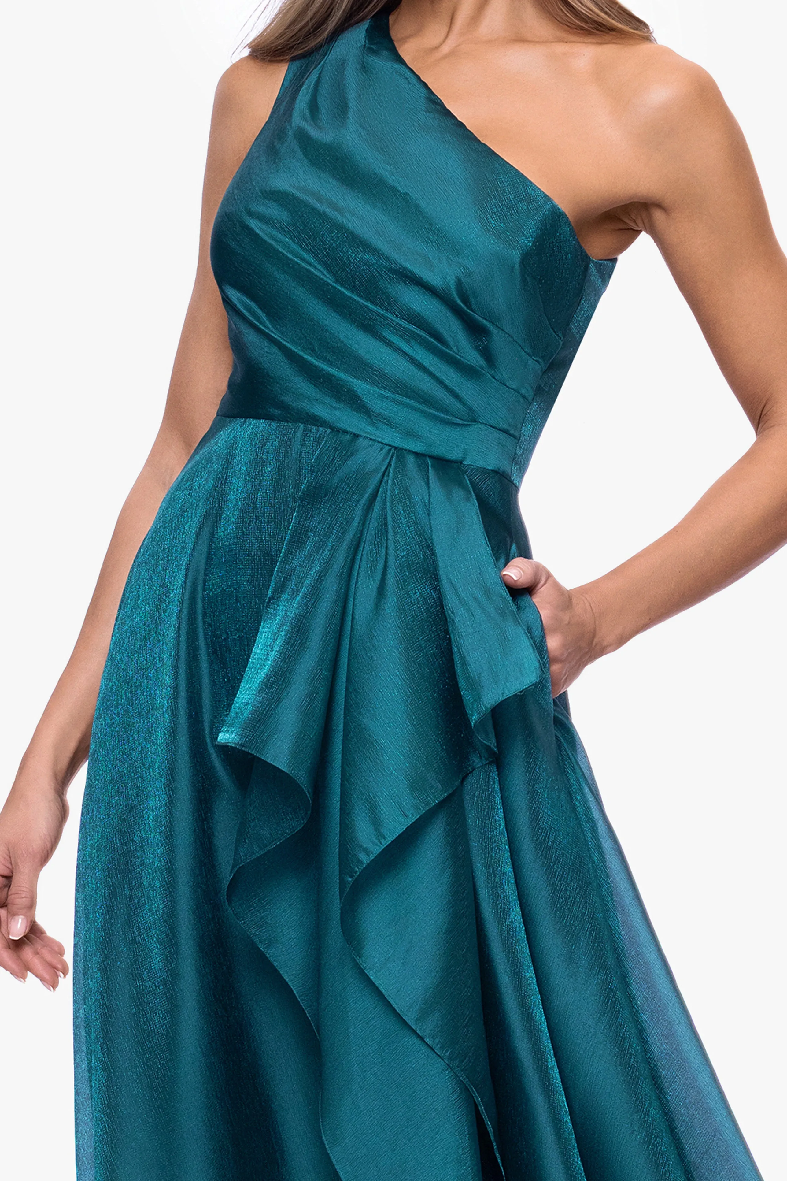 "Samantha" Organza One Shoulder Ruffle Floor Length Dress sold by Xscape product image thumbnail 2