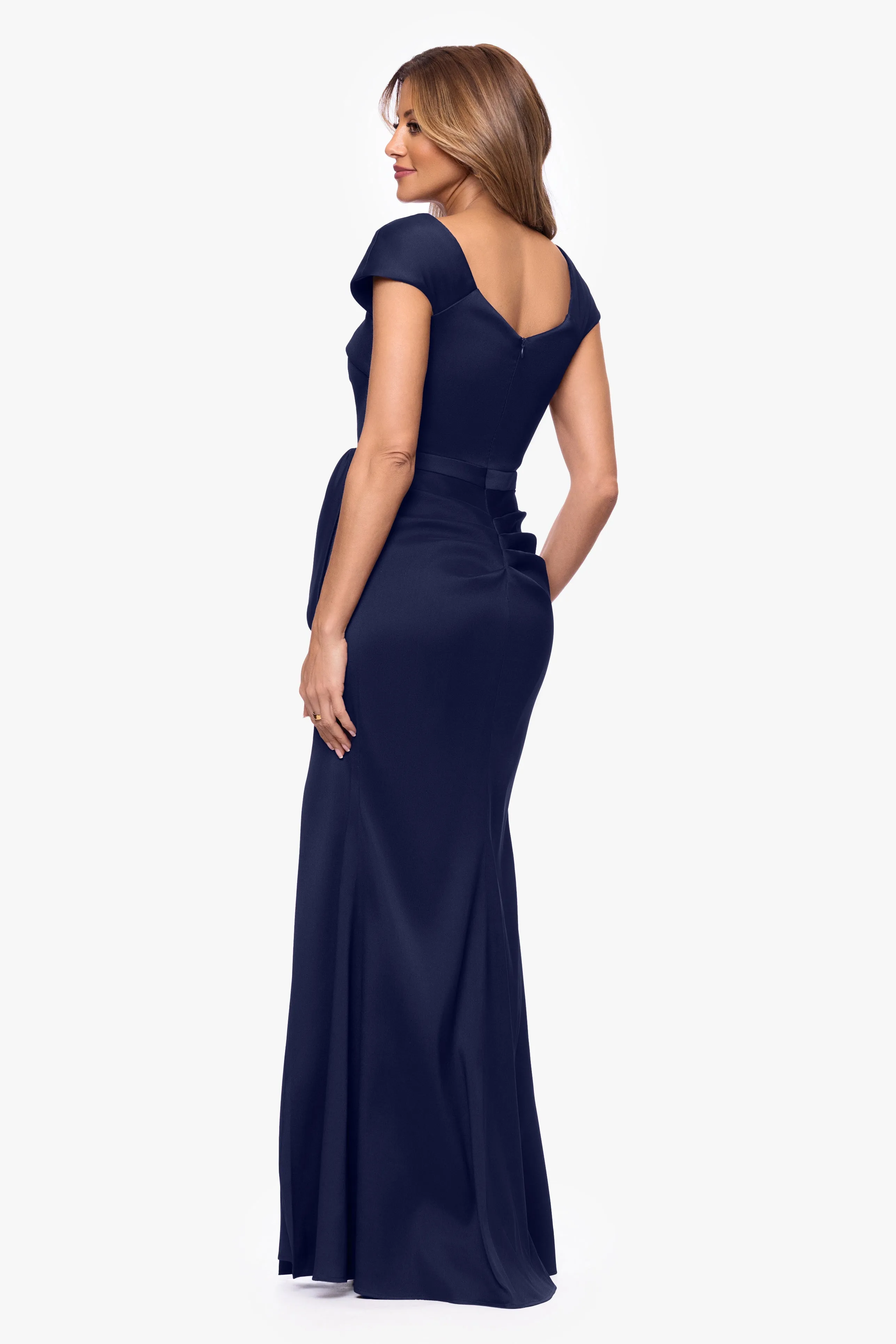 "Katelyn" Stretch Mikado Asymmetrical Neckline Long Dress sold by Xscape product image thumbnail 3