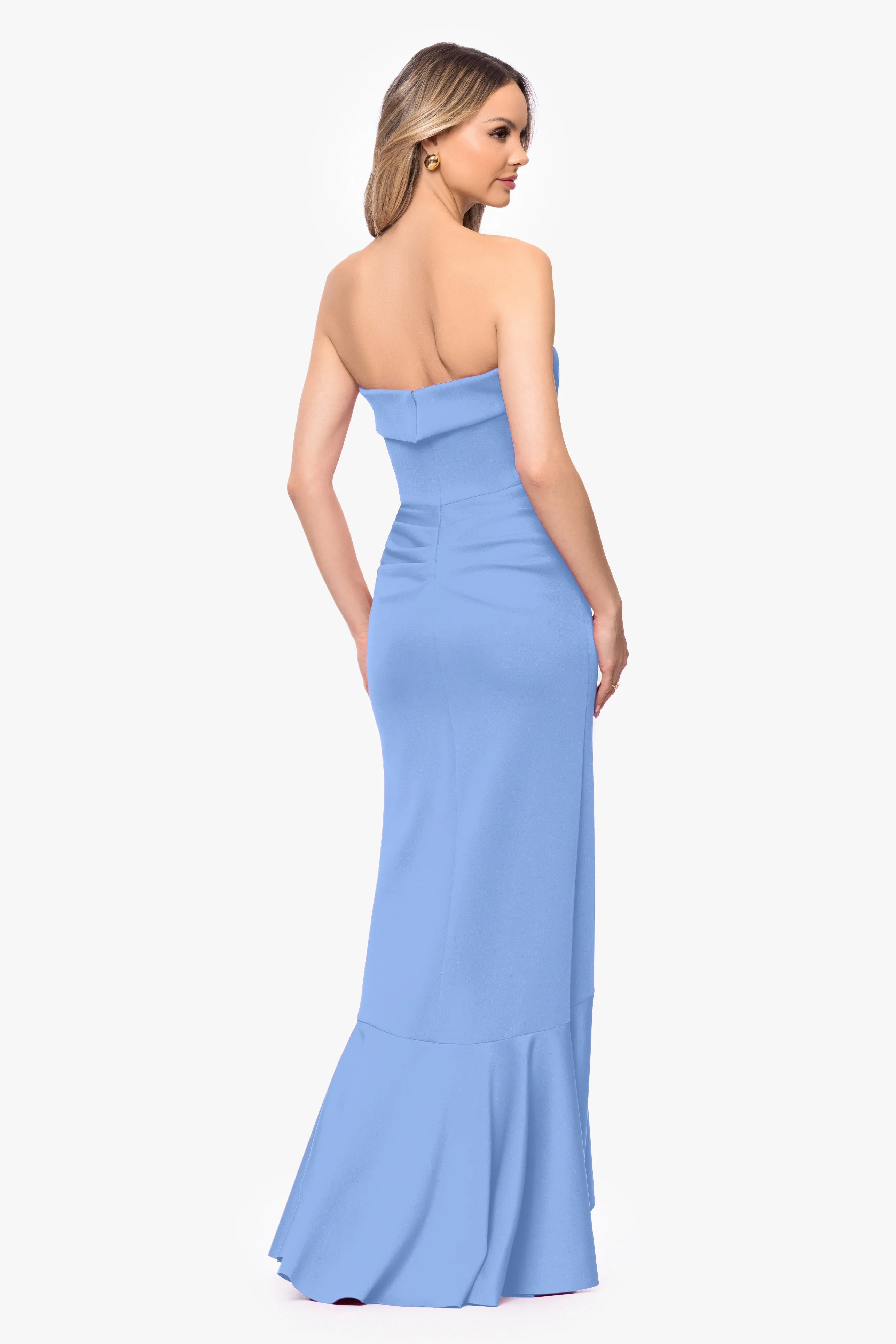 "Alicia" Techno Scuba Strapless Ruffle Long Dress sold by Xscape product image thumbnail 3