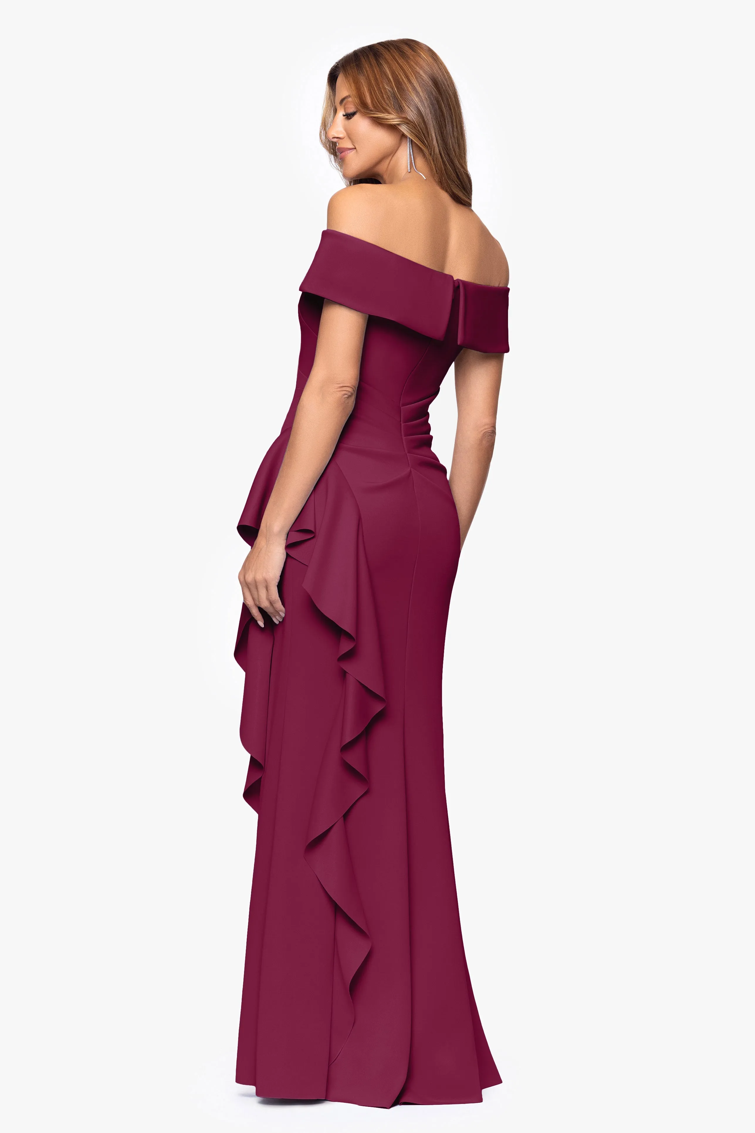 "Dolly" Techno Scuba Off the Shoulder Ruffle Floor Length Dress sold by Xscape product image thumbnail 3