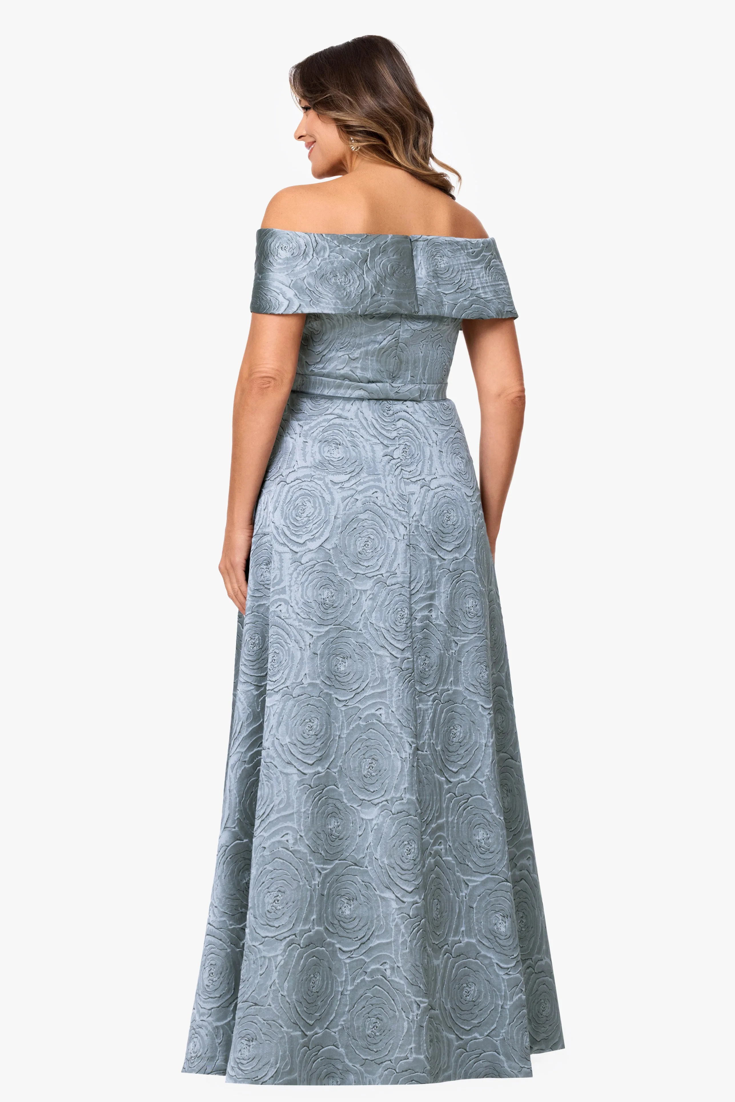 Plus "Gloria" Brocade Off The Shoulder Floor Length Dress sold by Xscape product image thumbnail 3
