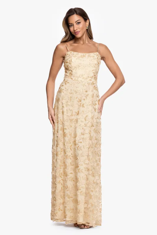 "Natalie" 3D Flower Embellished Spaghetti Strap Long Gown made by Xscape