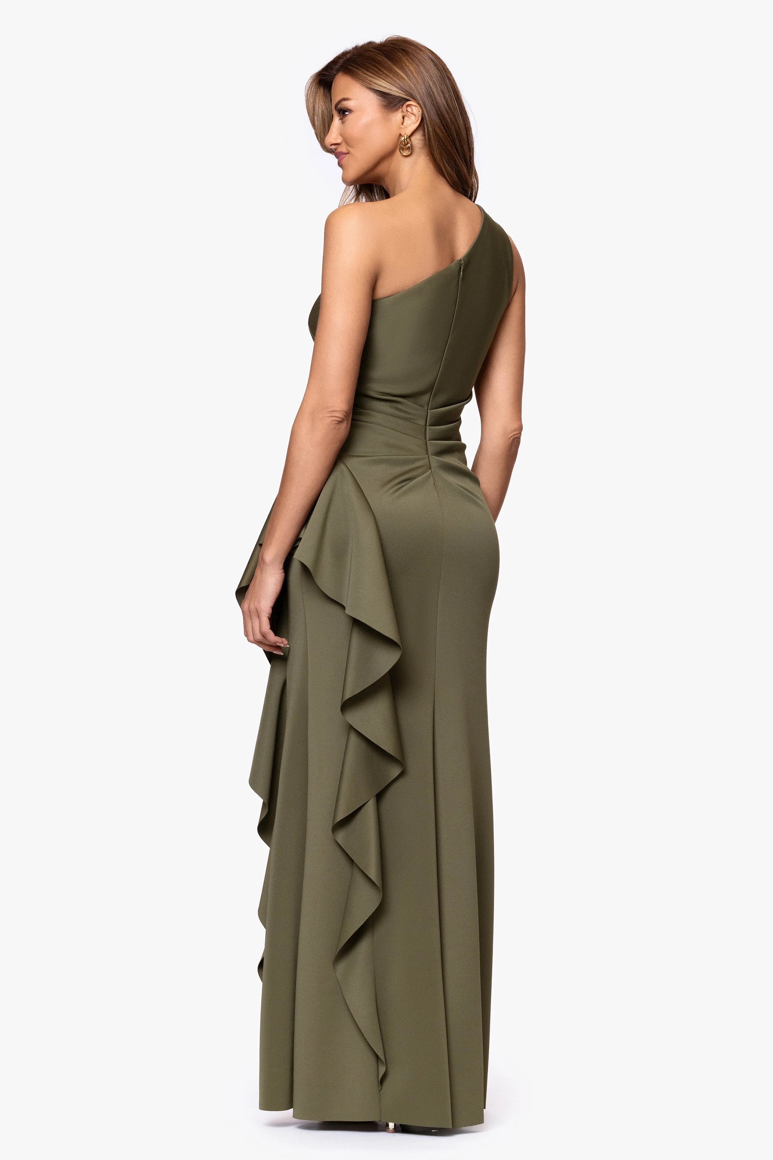 Petite "Flo" Long Techno Scuba One Shoulder Ruffle Dress sold by Xscape product image thumbnail 3