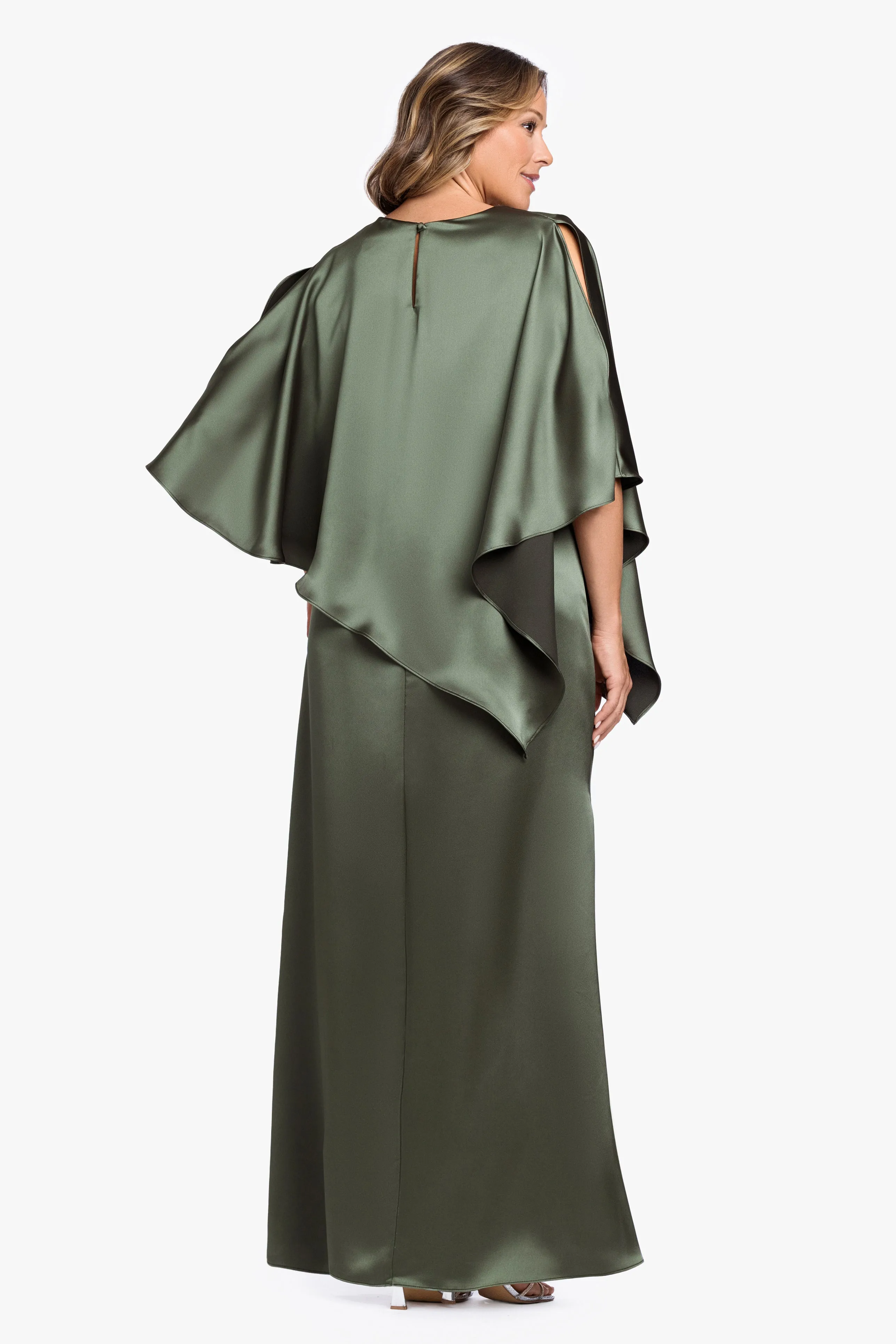Plus "Ellen" Satin Overlay Cape Long Dress sold by Xscape product image thumbnail 3