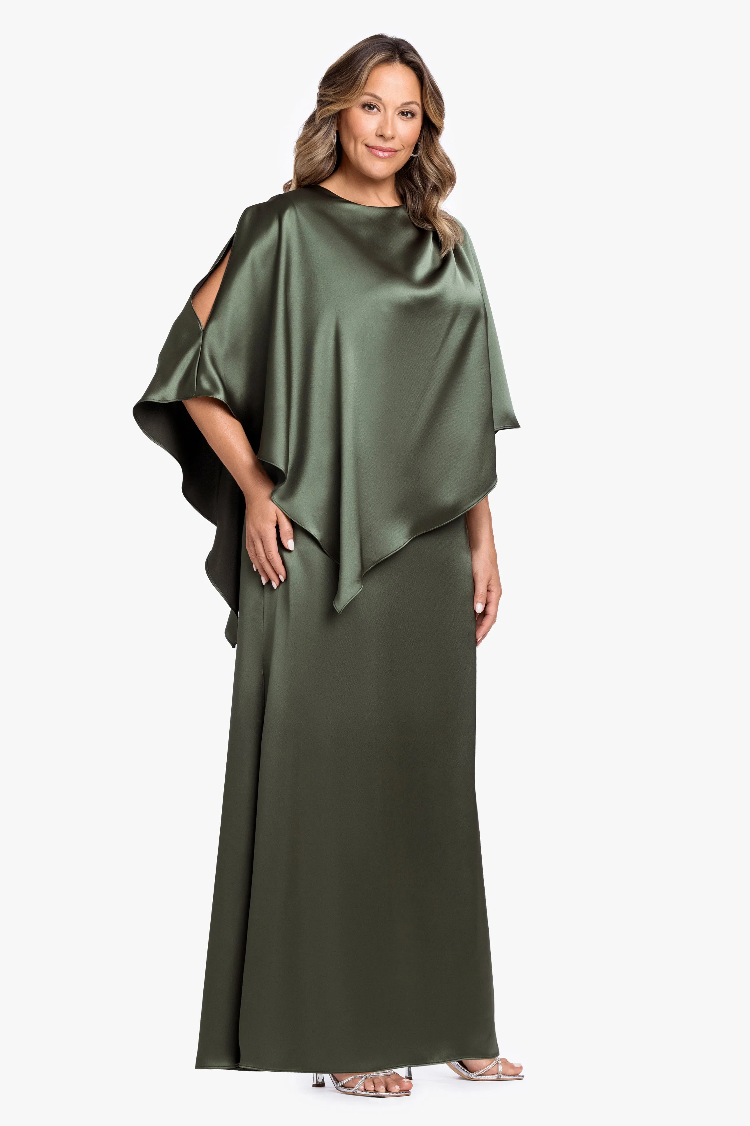 Plus "Ellen" Satin Overlay Cape Long Dress sold by Xscape product image thumbnail 5