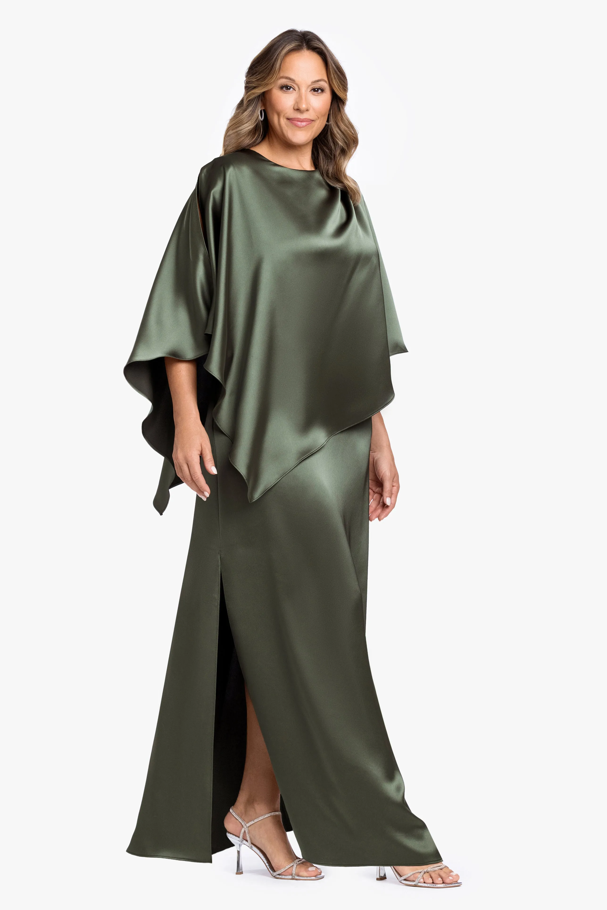 Plus "Ellen" Satin Overlay Cape Long Dress sold by Xscape product image thumbnail 4