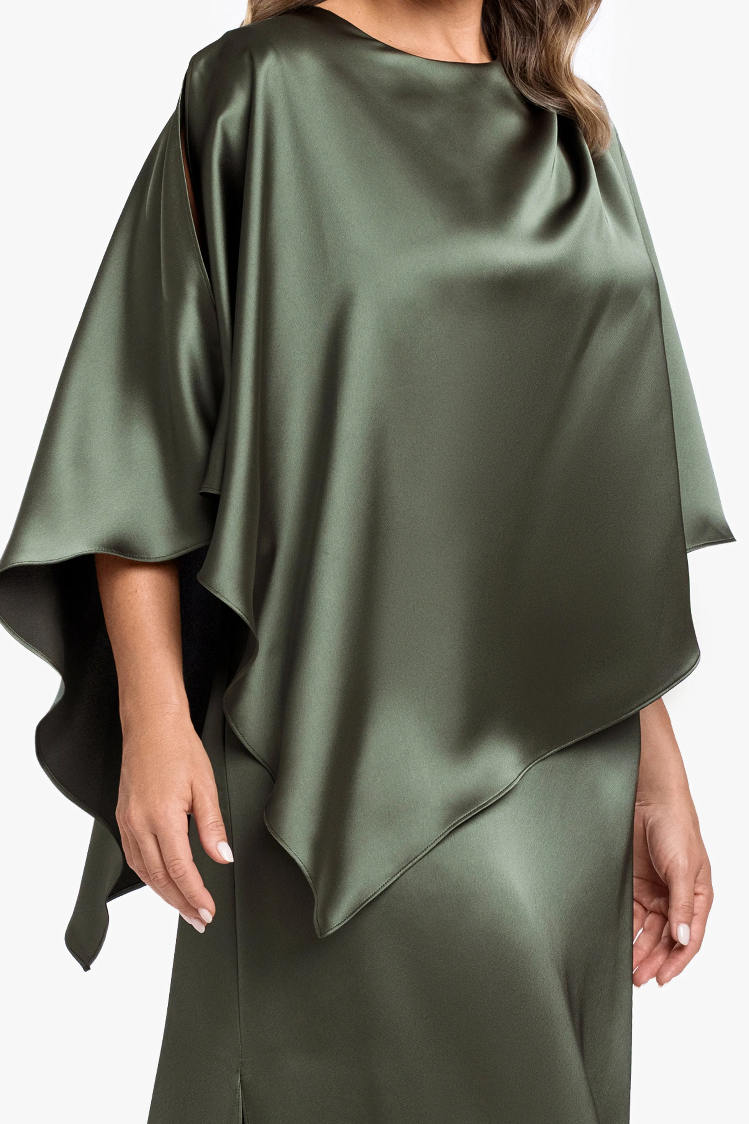 Plus "Ellen" Satin Overlay Cape Long Dress sold by Xscape product image thumbnail 2