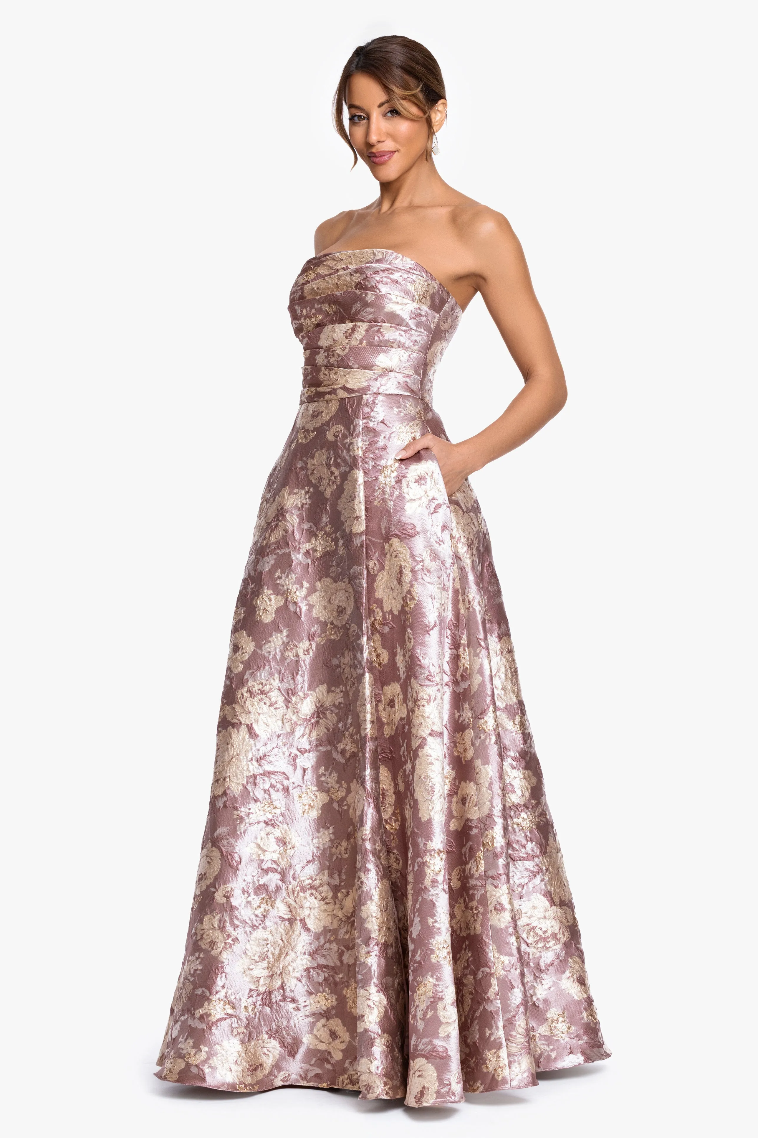 "Scarlett" Brocade Strapless Ball Gown sold by Xscape product image thumbnail 4