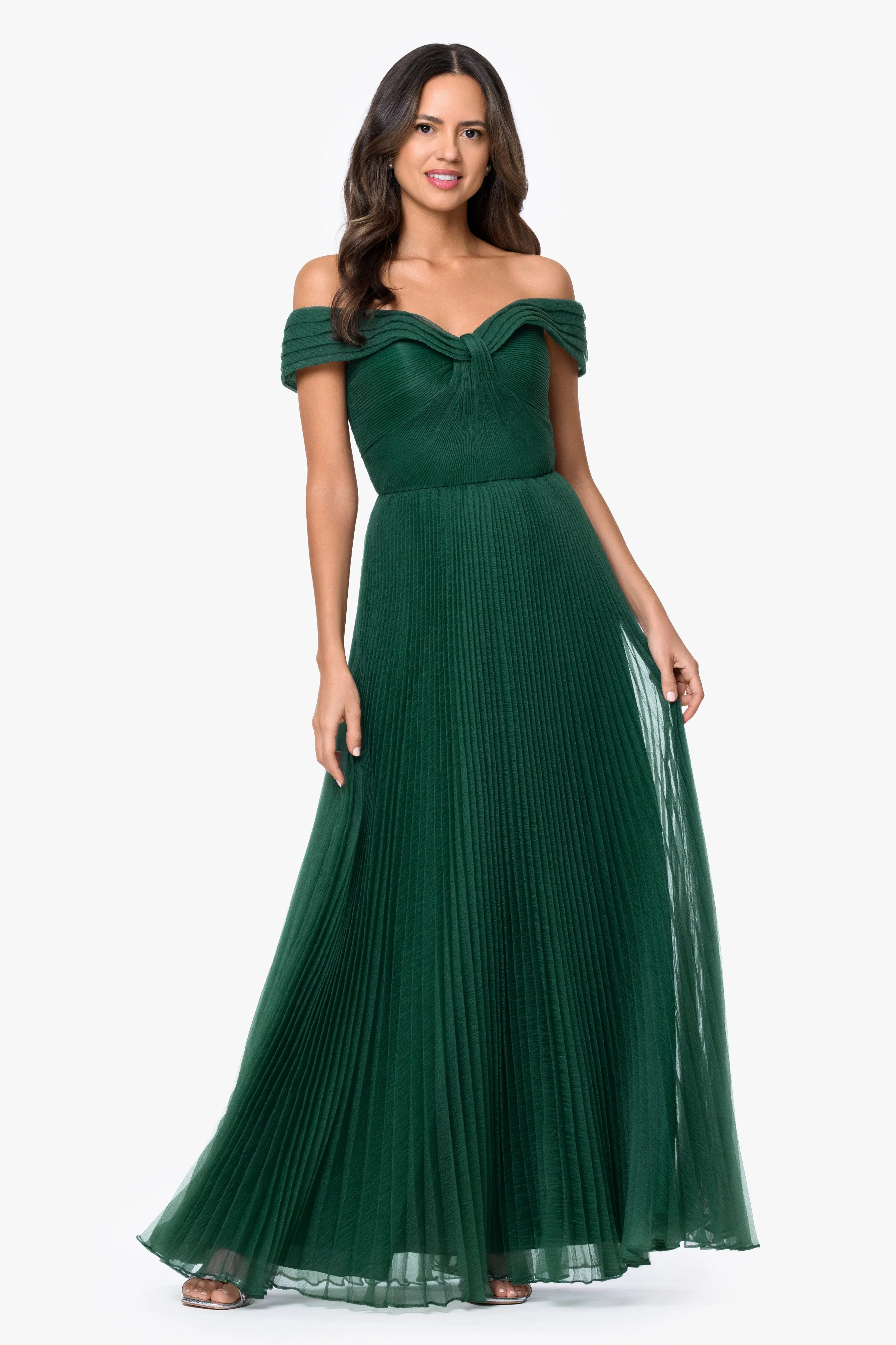 "Cora" Organza Pleated Off The Shoulder Long Dress sold by Xscape