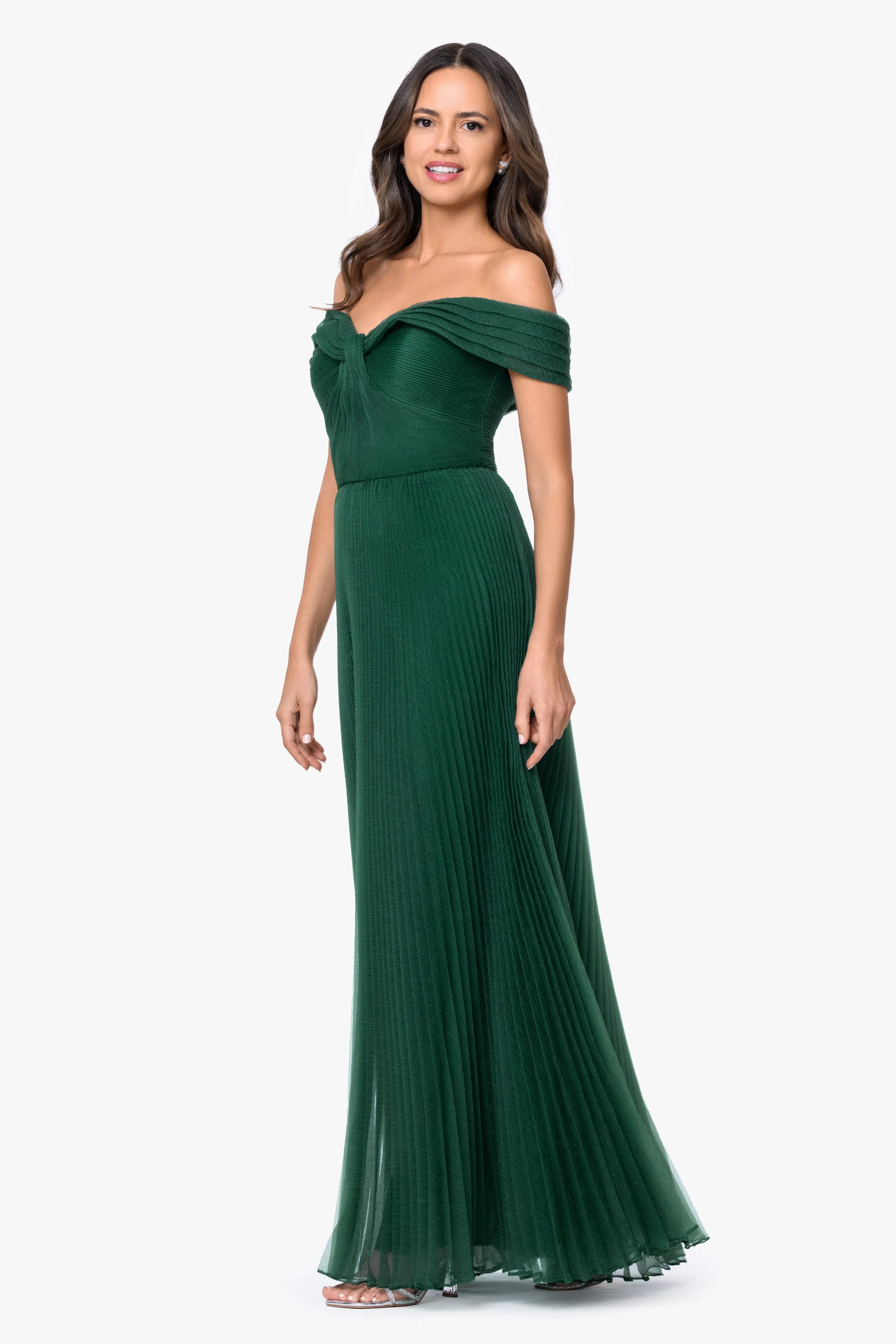 "Cora" Organza Pleated Off The Shoulder Long Dress sold by Xscape product image thumbnail 4