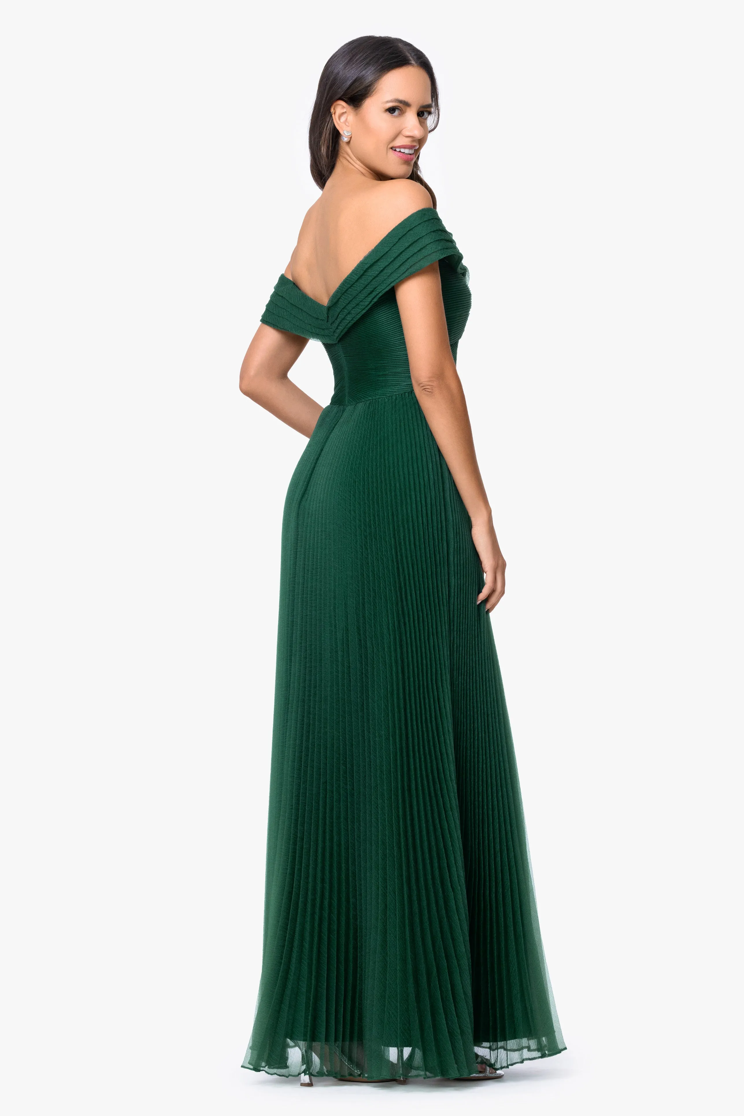 "Cora" Organza Pleated Off The Shoulder Long Dress sold by Xscape product image thumbnail 3