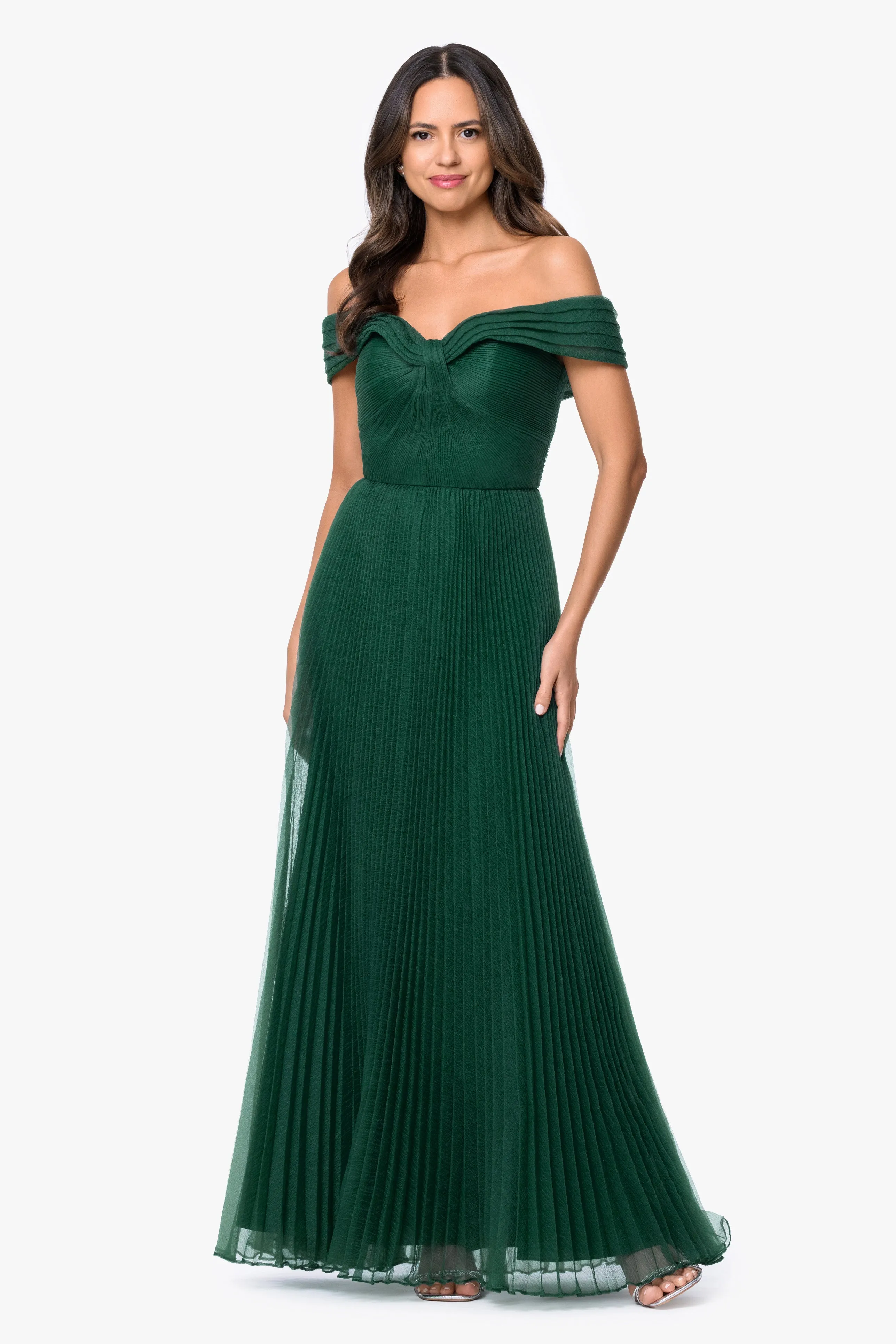"Cora" Organza Pleated Off The Shoulder Long Dress sold by Xscape product image thumbnail 5