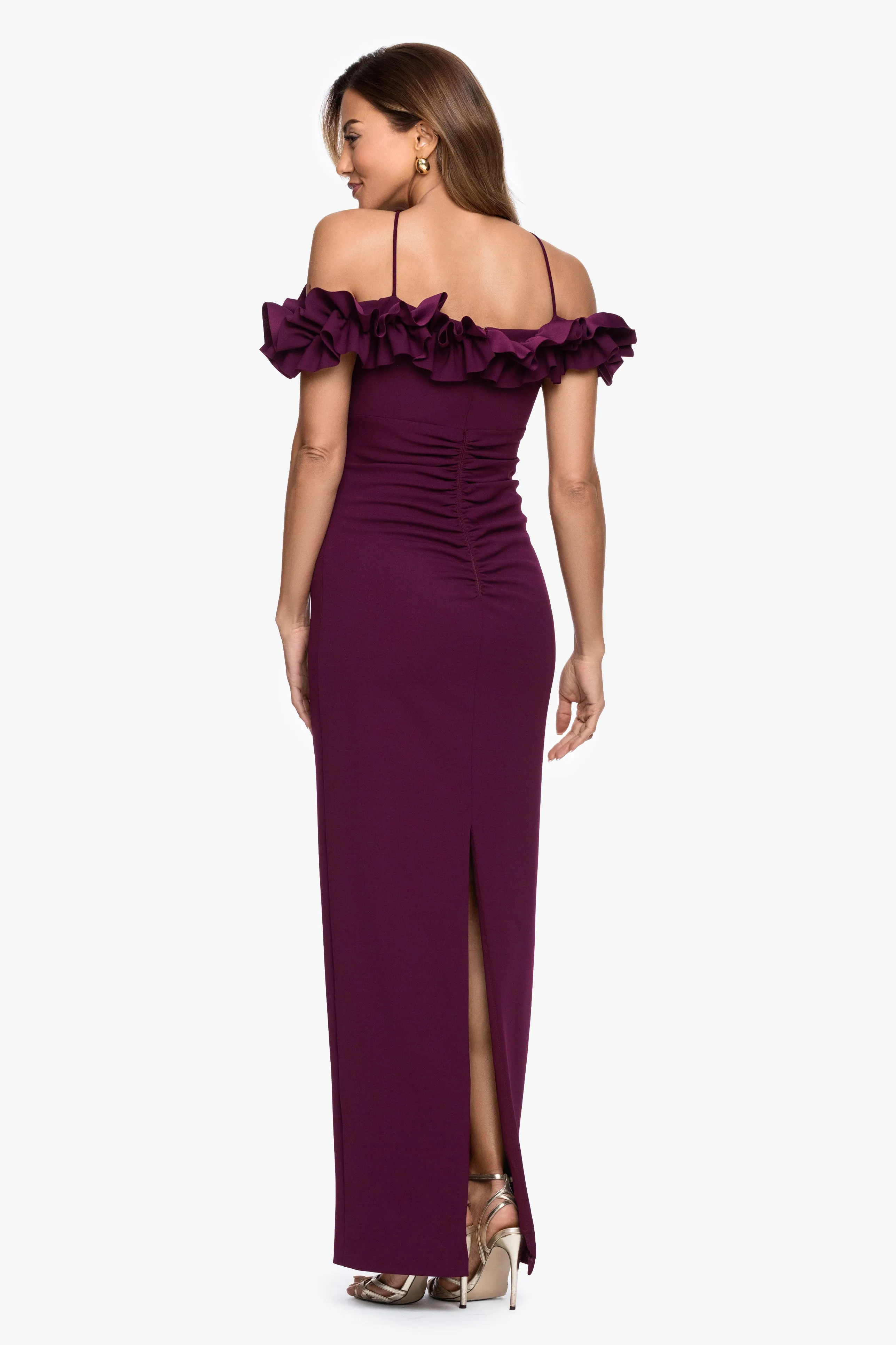"Tyla" Scuba Crepe Ruffle Top Floor Length Dress sold by Xscape product image thumbnail 3