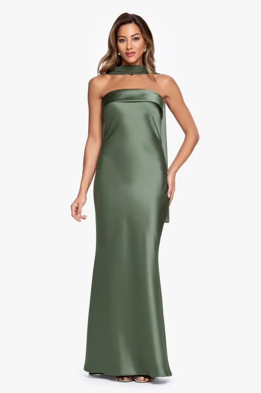 "Lila" Satin With Hammered Chiffon Scarf Dress made by Xscape