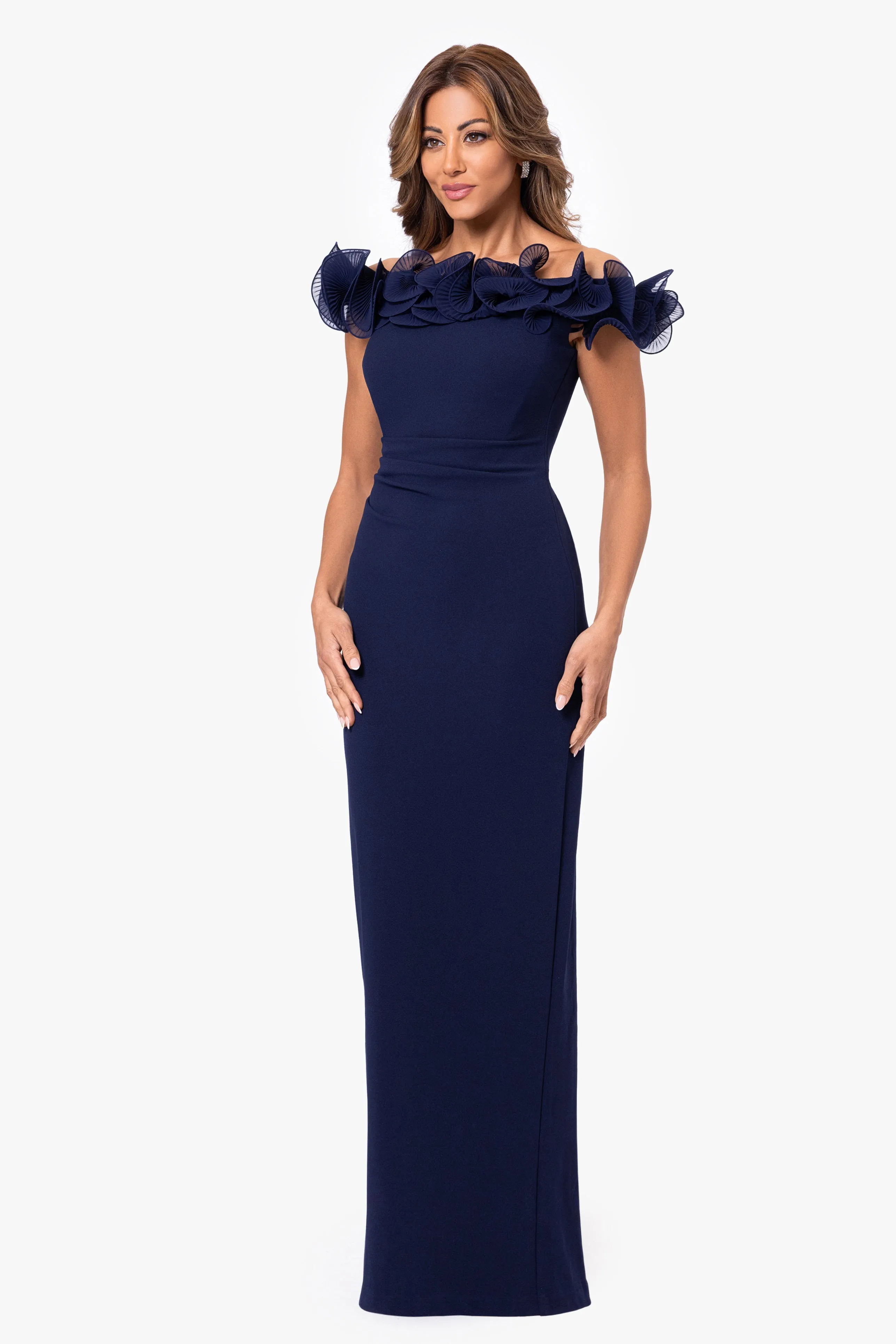 "Jessica" Scuba Crepe Ruffle Wire Neck Dress sold by Xscape product image thumbnail 4