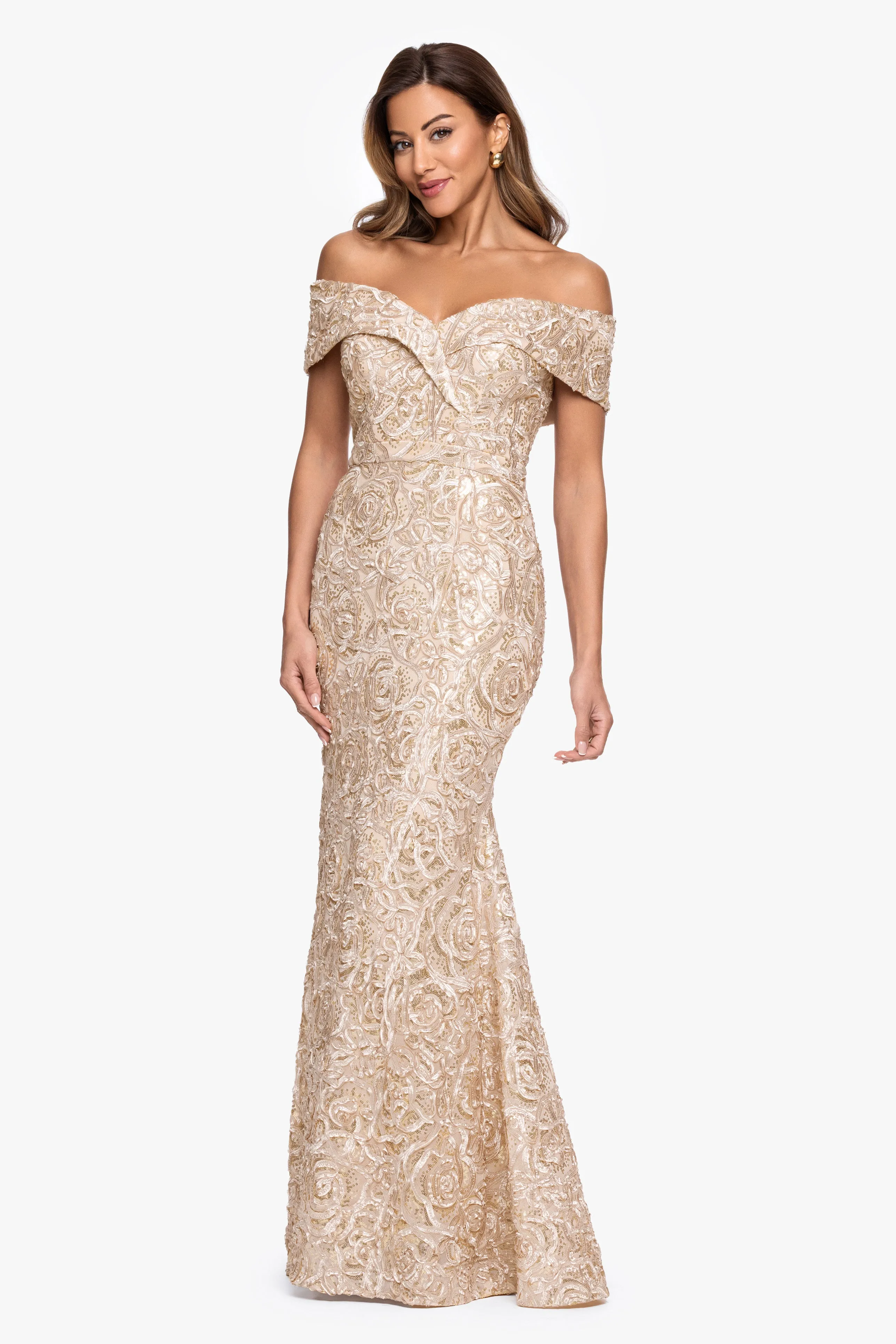 Petite "Georgia" Soutache Off The Shoulder Gown sold by Xscape product image thumbnail 5