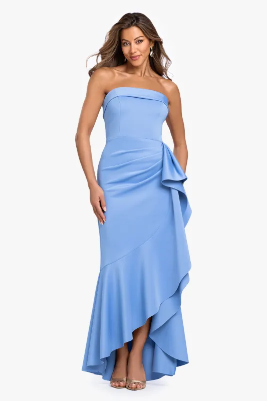 "Alicia" Techno Scuba Strapless Ruffle Dress made by Xscape