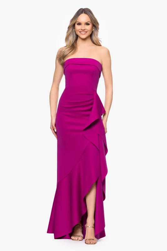 "Alicia" Techno Scuba Strapless Ruffle Dress made by Xscape