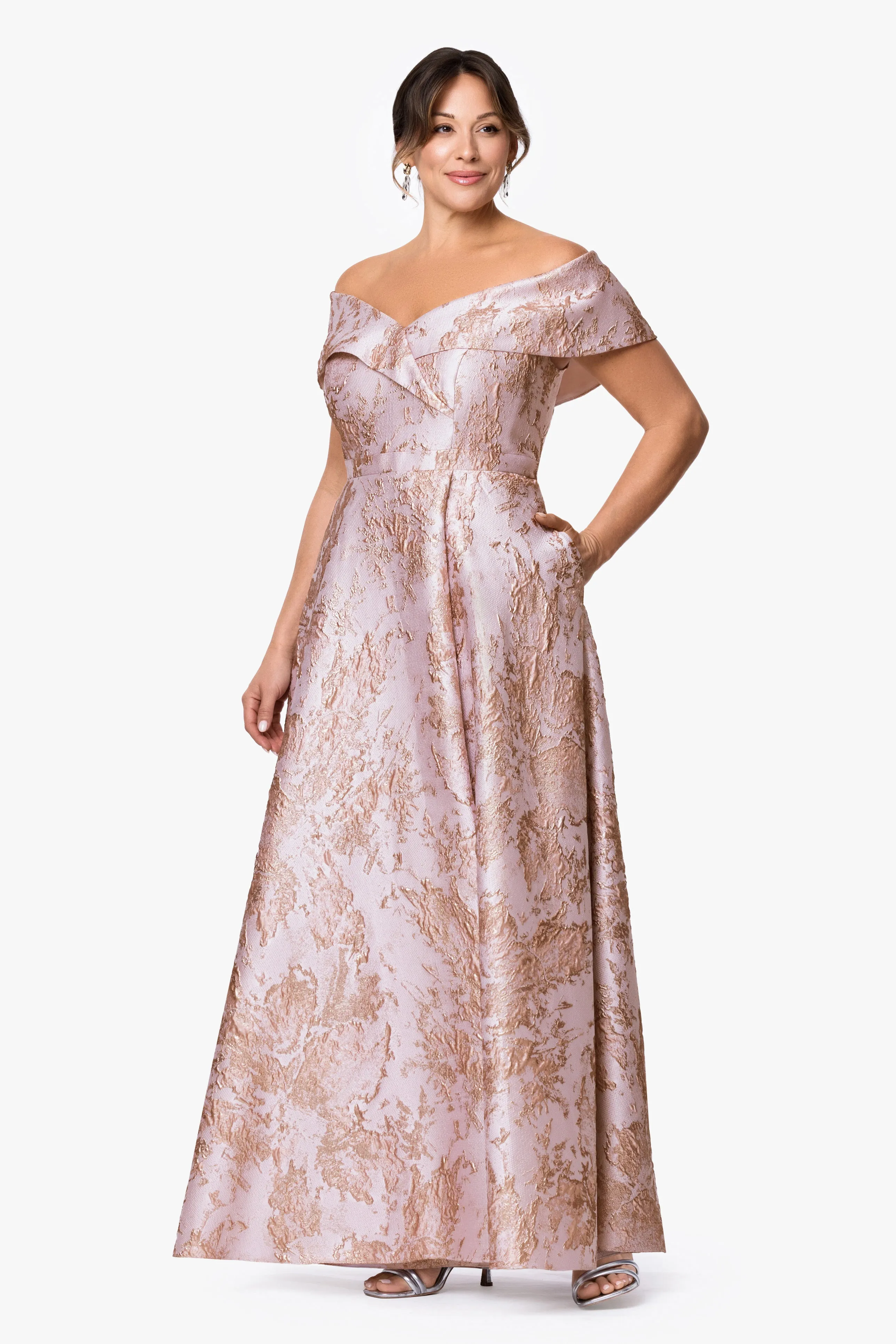 Plus "Daphne" Brocade Off Shoulder Dress sold by Xscape product image thumbnail 4