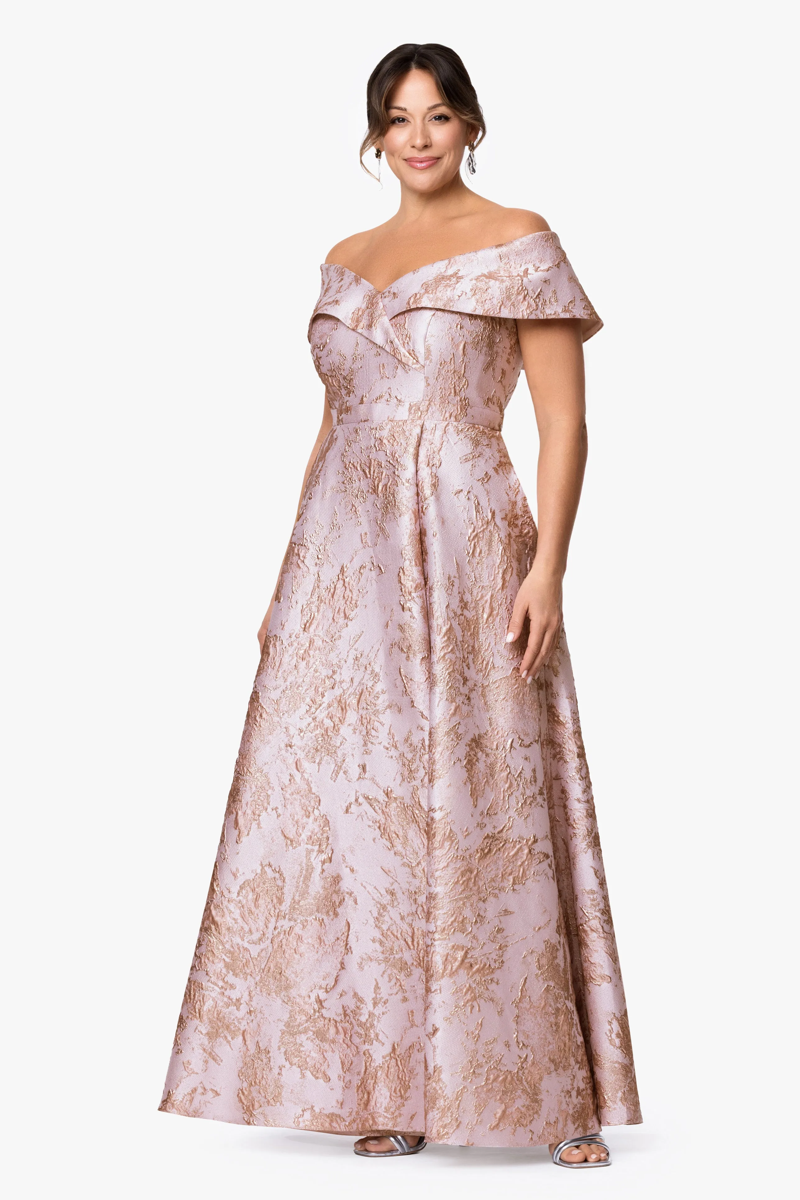 Plus "Daphne" Brocade Off Shoulder Dress sold by Xscape product image thumbnail 5