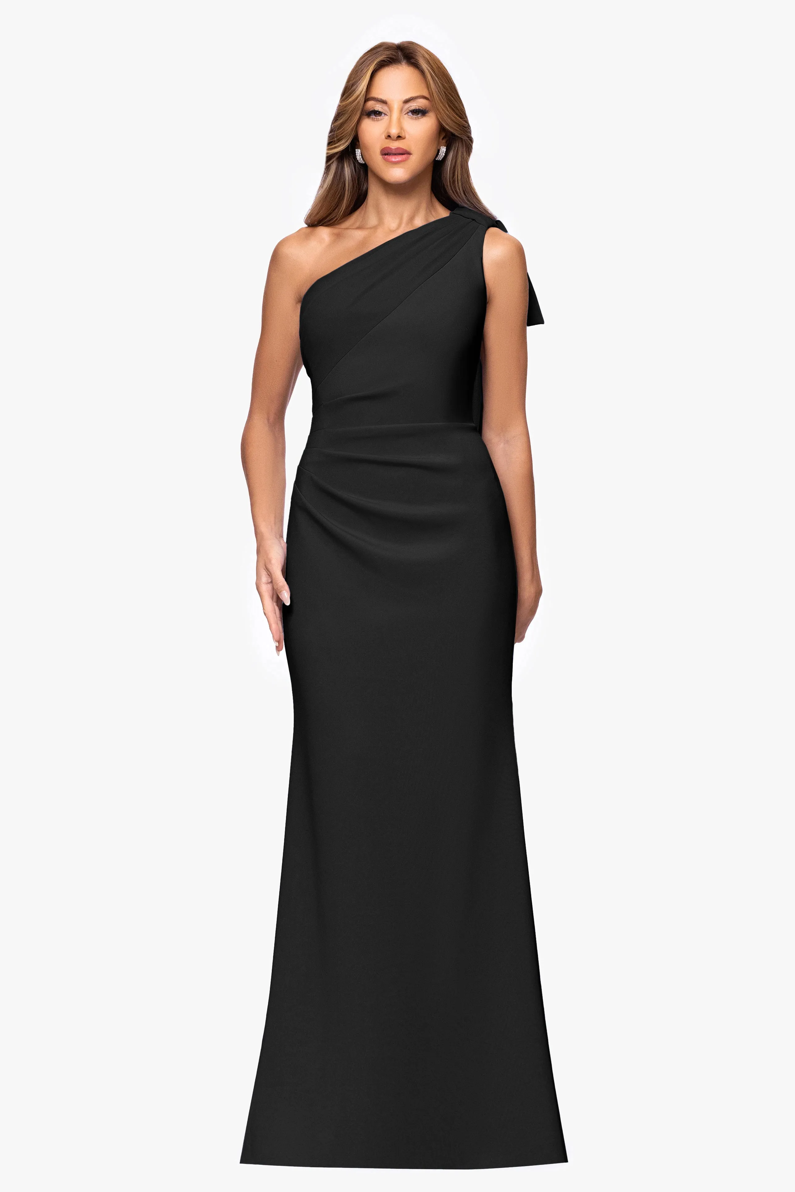"Gwen" Techno Scuba One Shoulder Sash Dress sold by Xscape
