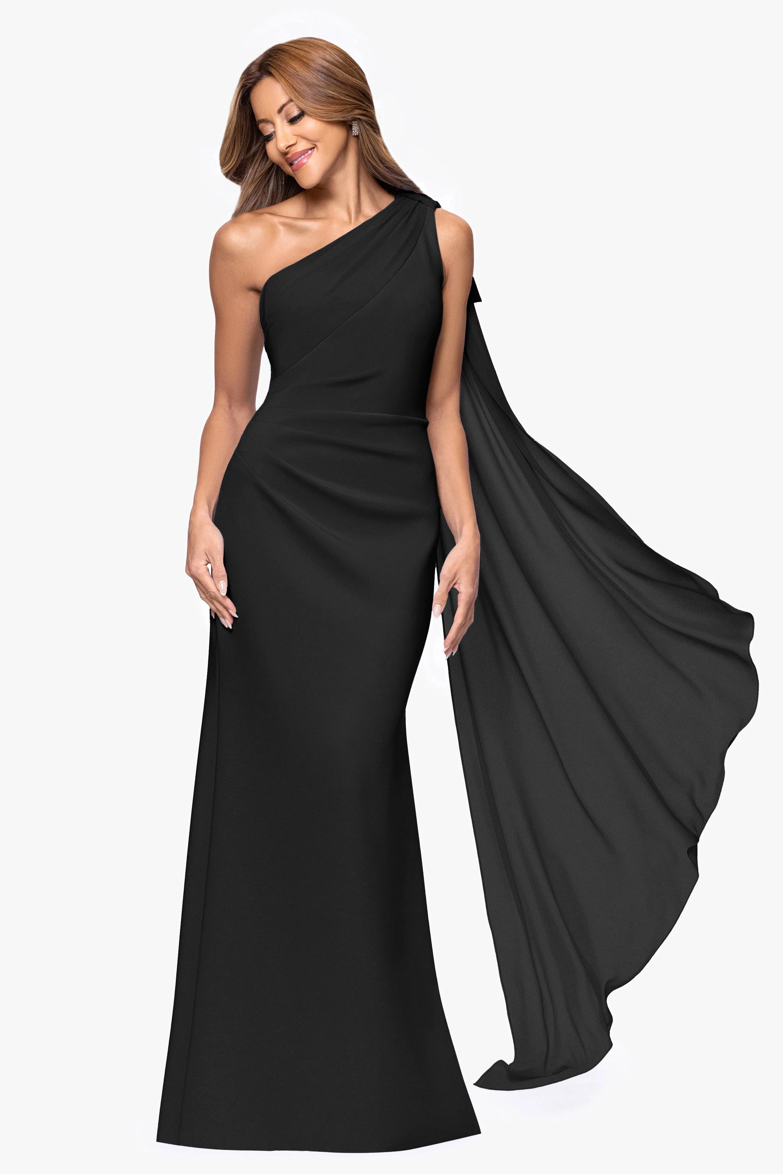 "Gwen" Techno Scuba One Shoulder Sash Dress sold by Xscape product image thumbnail 5
