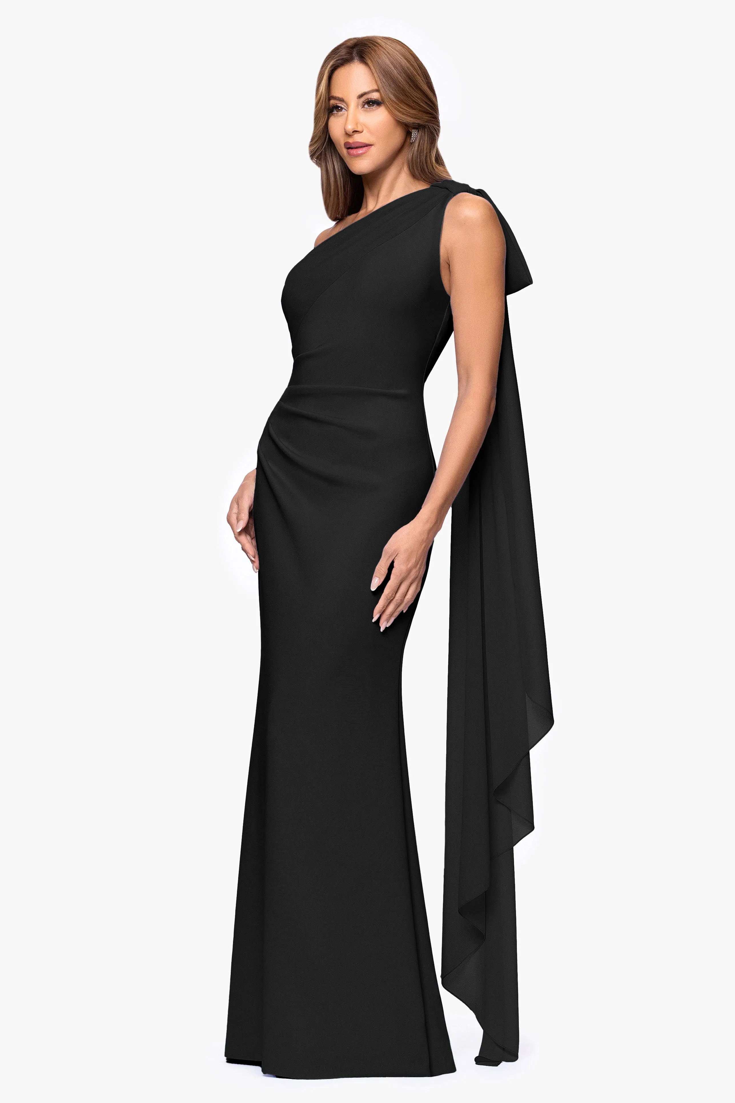 "Gwen" Techno Scuba One Shoulder Sash Dress sold by Xscape product image thumbnail 4