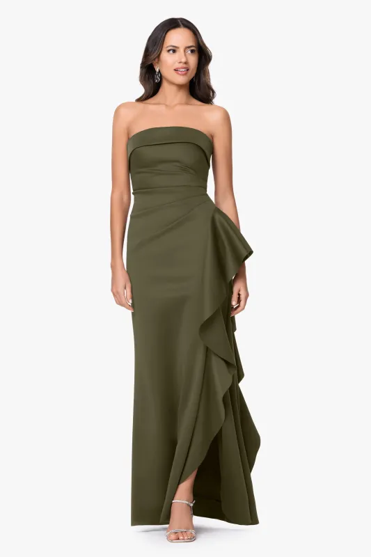 "Jacqueline" Techno Scuba Strapless Ruffle Dress made by Xscape