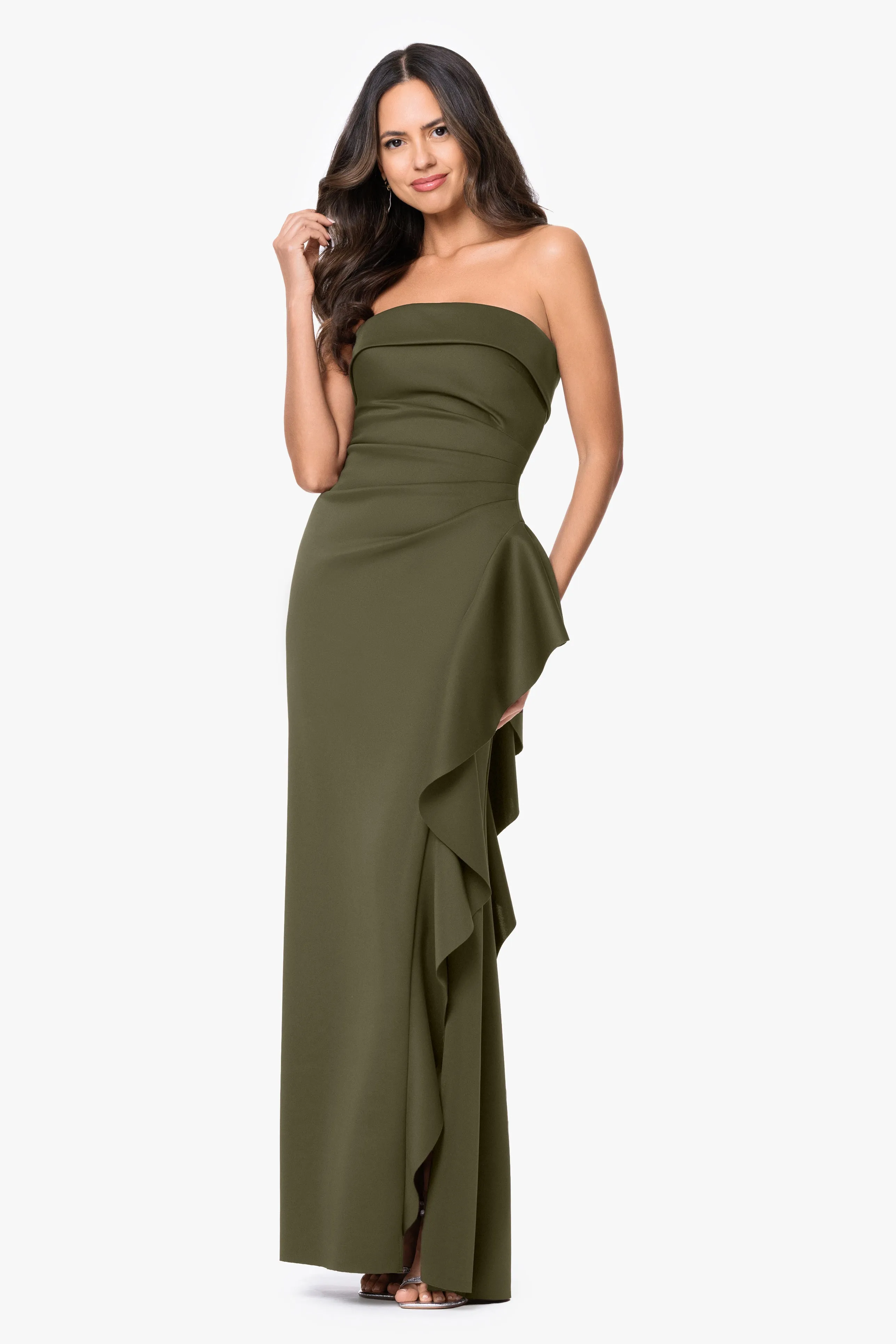 "Jacqueline" Techno Scuba Strapless Ruffle Dress sold by Xscape product image thumbnail 4