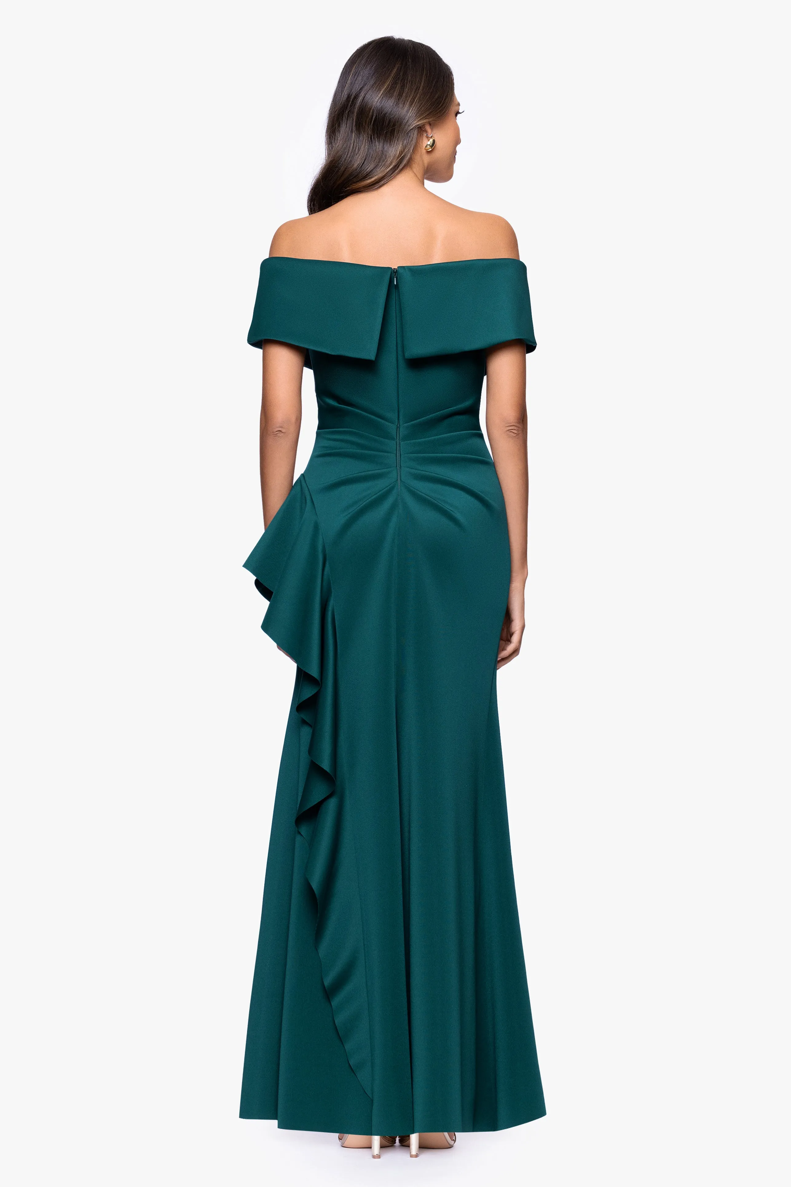 "Pearl" Techno Scuba Off the Shoulder Ruffle Dress sold by Xscape product image thumbnail 3