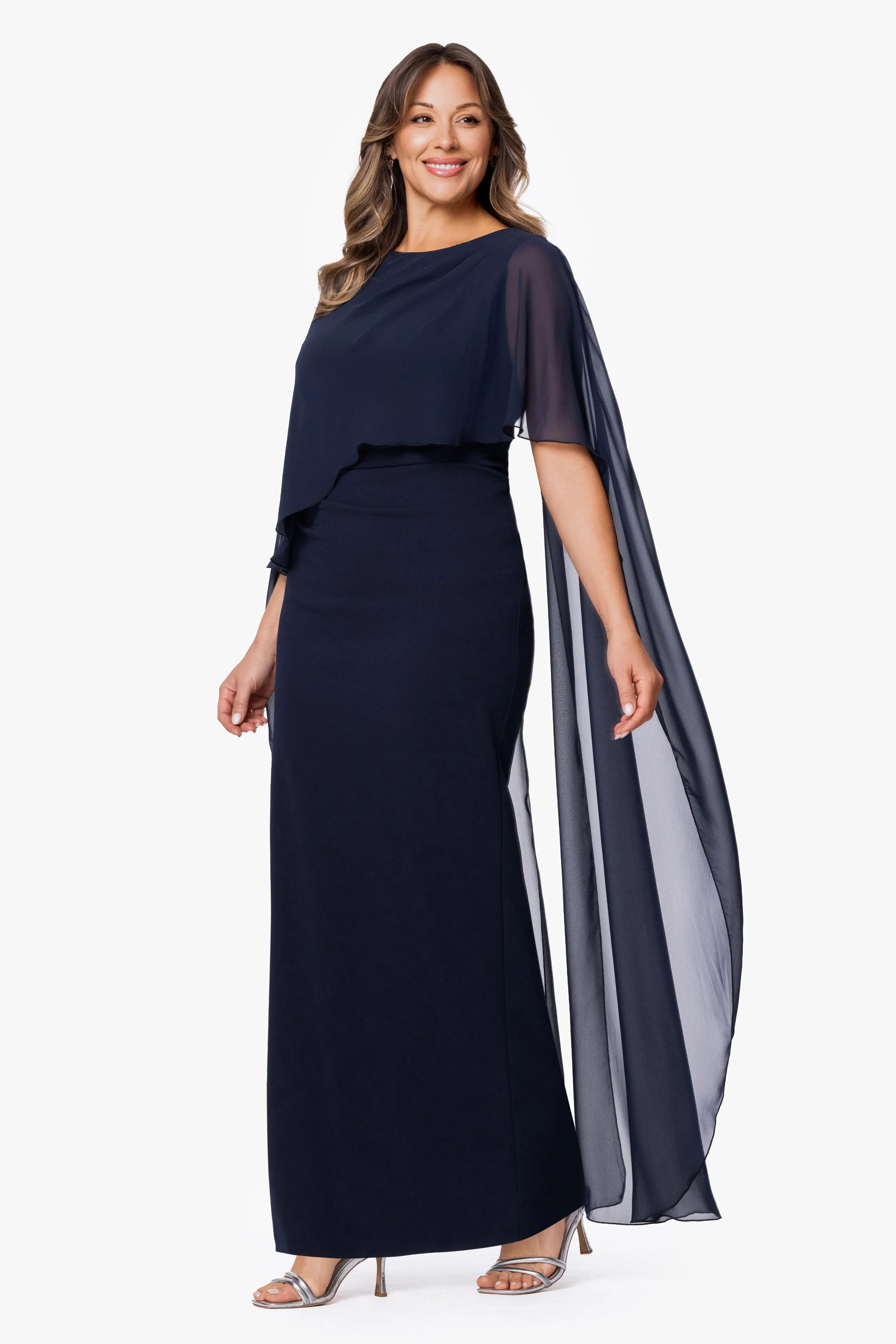 Plus "Gwenyth" Scuba Crepe & Chiffon Cape Dress sold by Xscape product image thumbnail 4