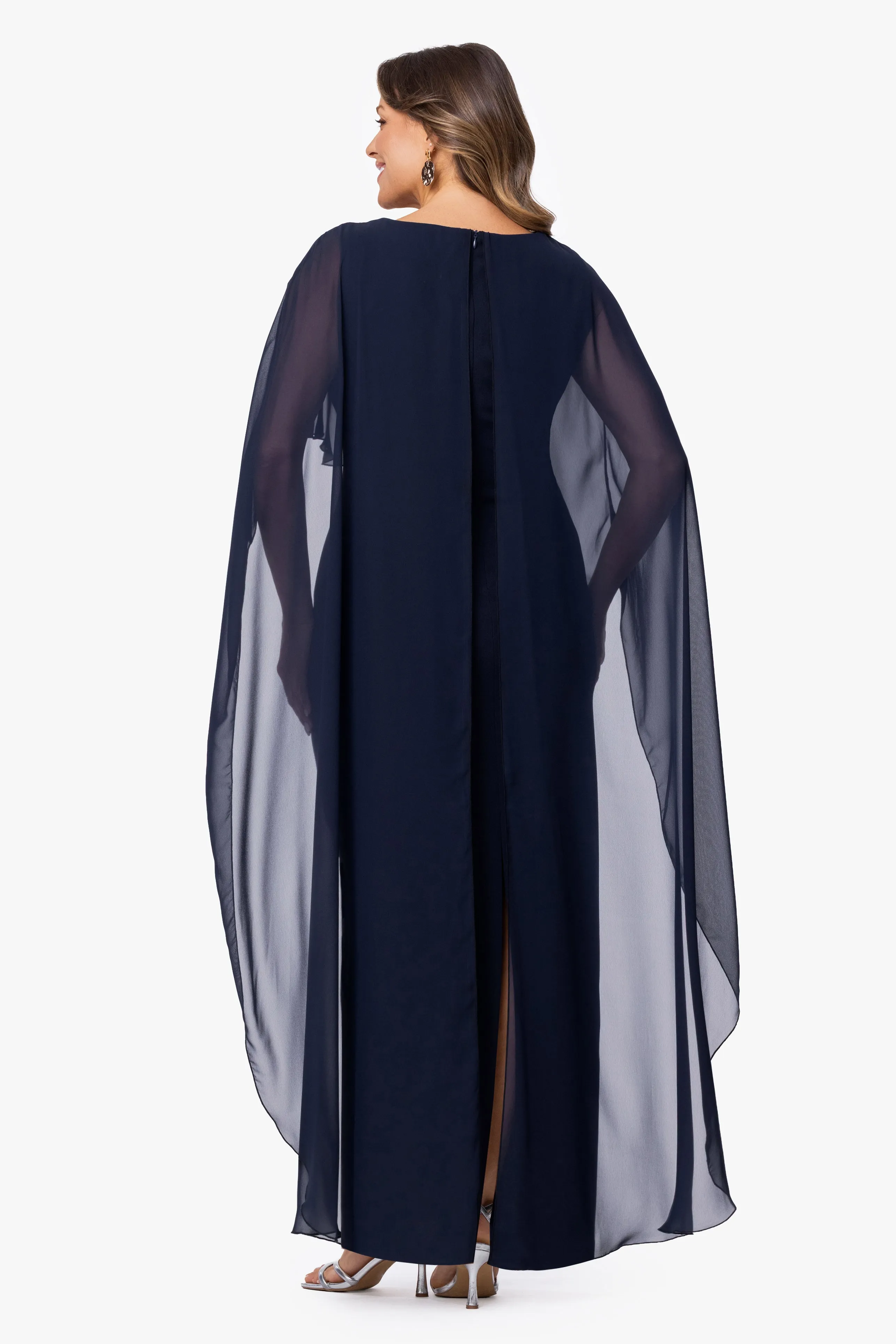 Plus "Gwenyth" Scuba Crepe & Chiffon Cape Dress sold by Xscape product image thumbnail 3