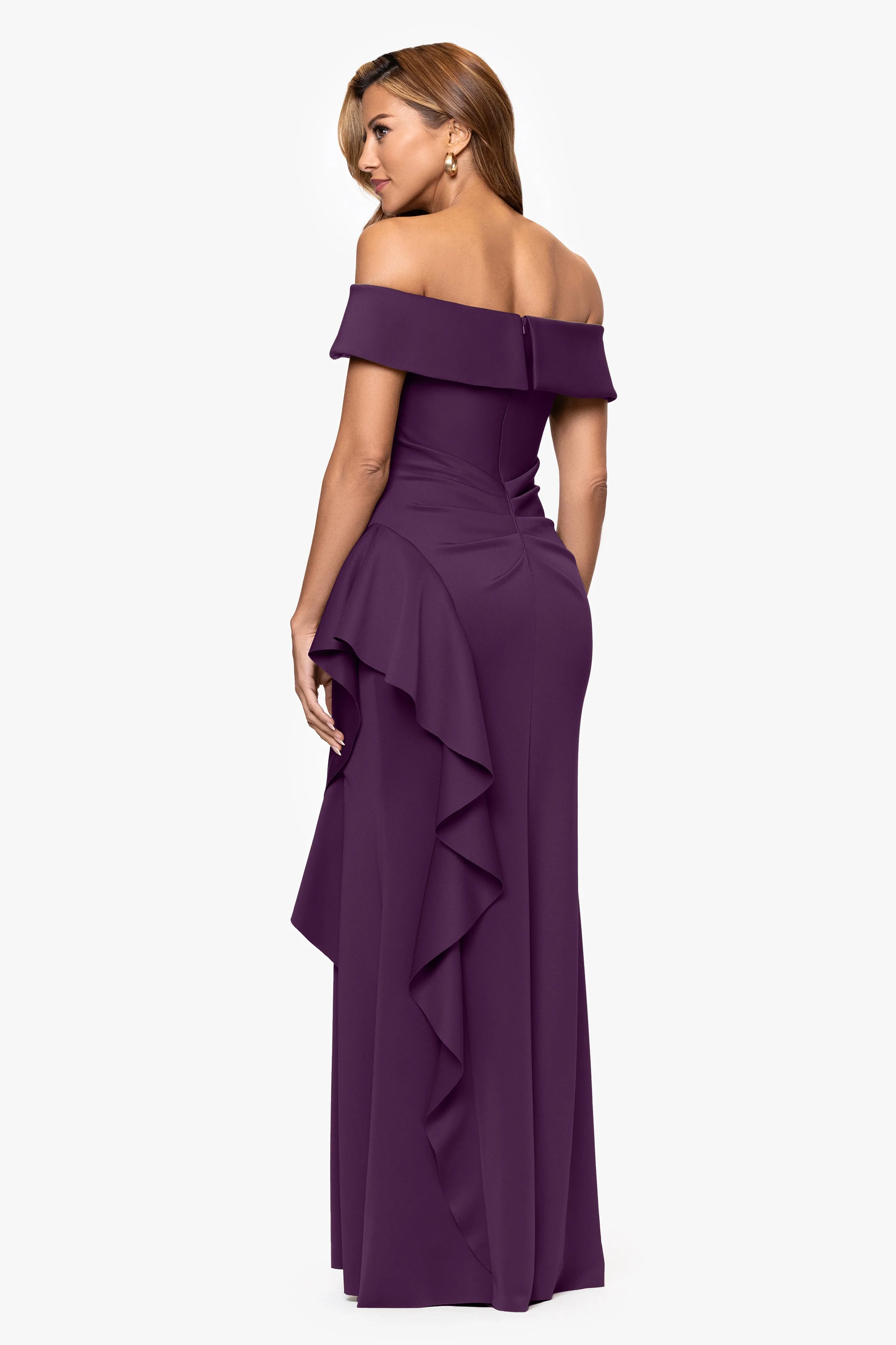 "Dolly" Techno Scuba Off The Shoulder Ruffle Dress sold by Xscape product image thumbnail 3