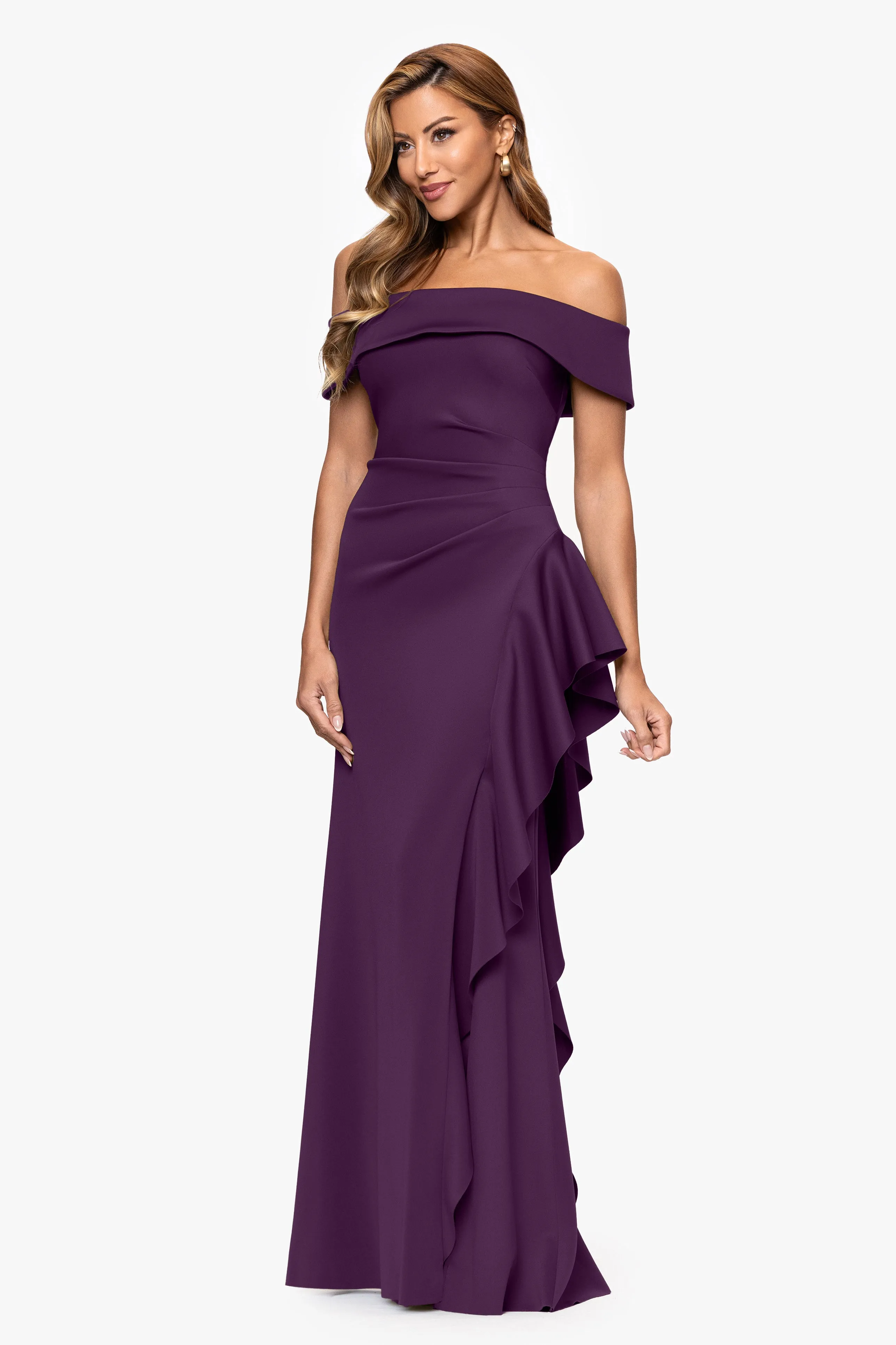 "Dolly" Techno Scuba Off The Shoulder Ruffle Dress sold by Xscape product image thumbnail 4