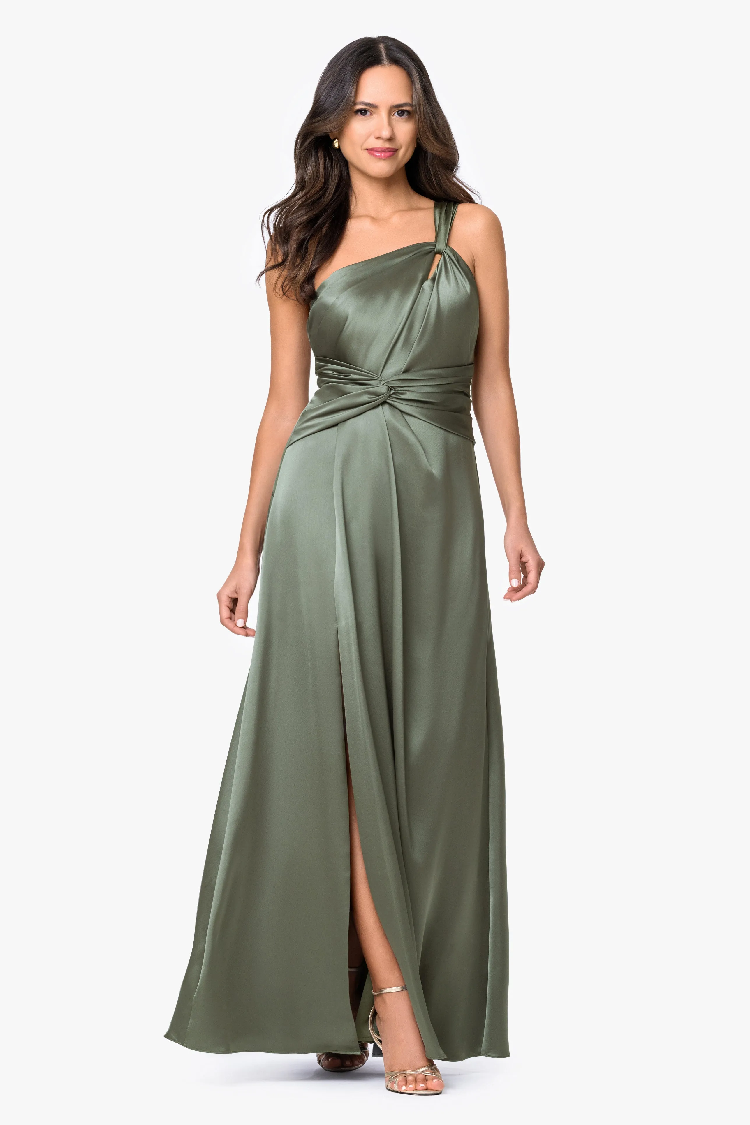 "Leona" Satin Twist Waist Dress sold by Xscape