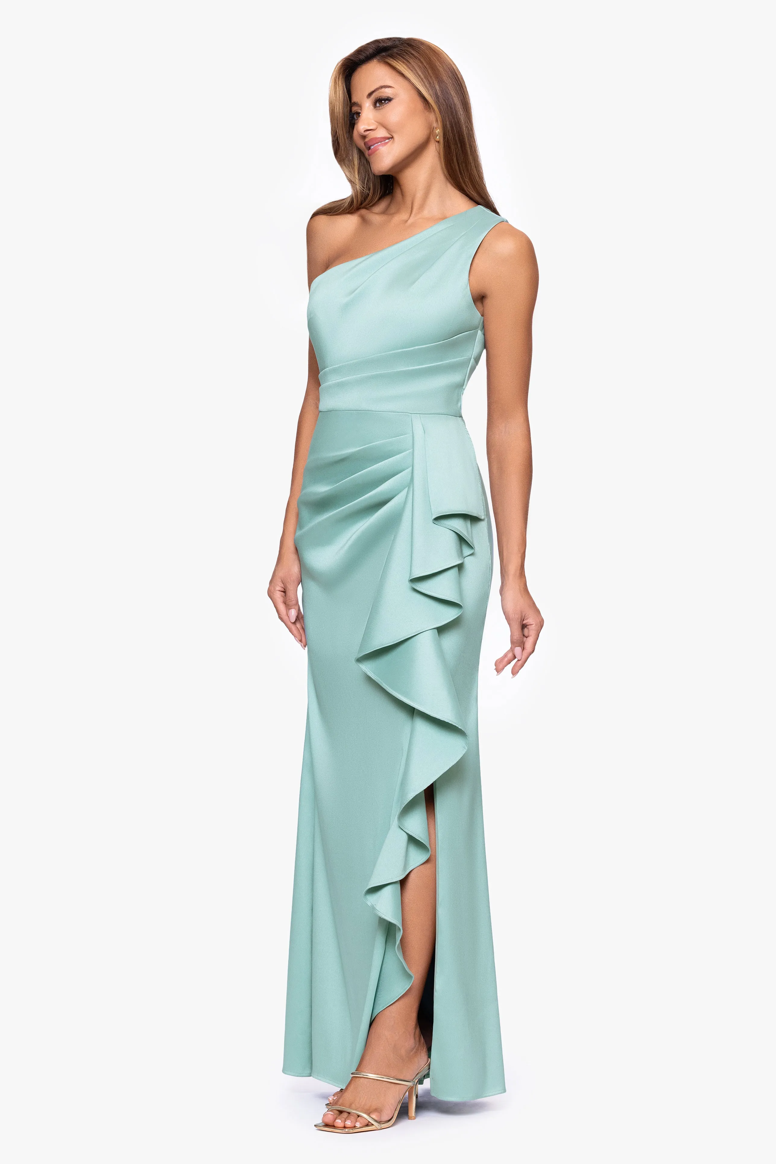 Petite "Nikki" Mikado One Shoulder Ruffle Dress sold by Xscape product image thumbnail 4