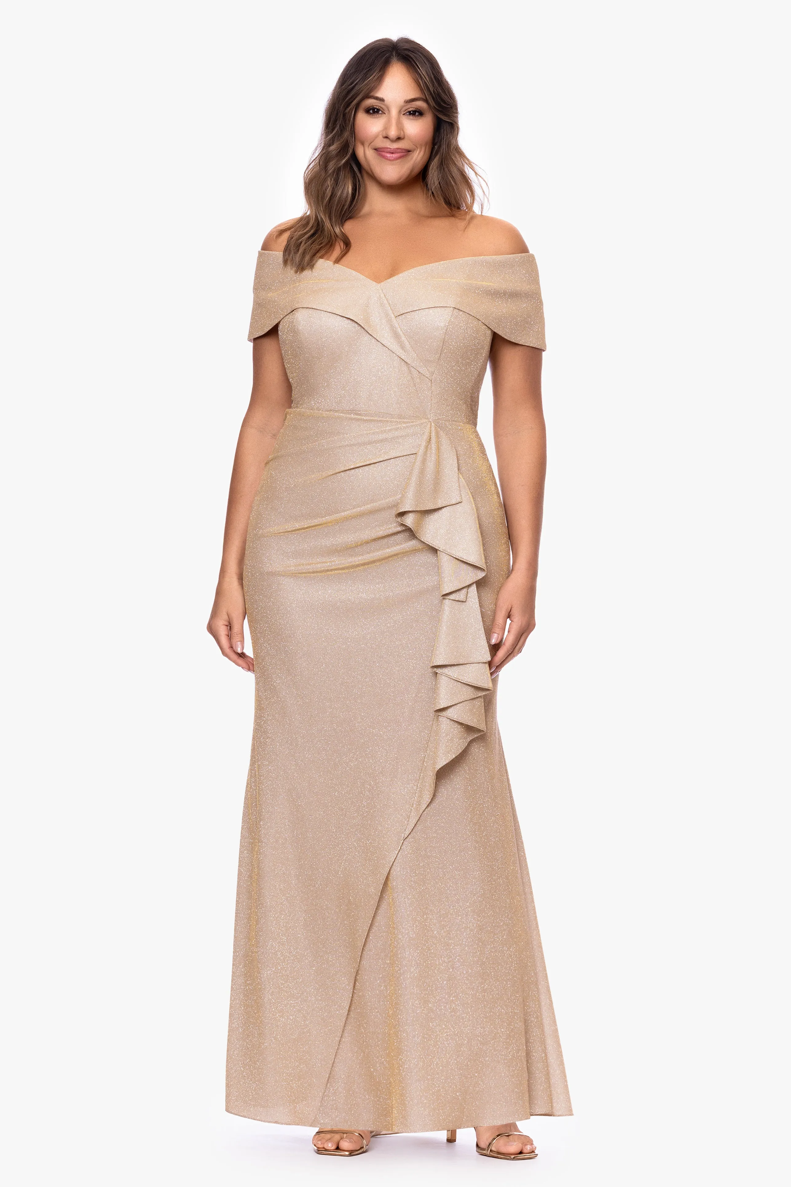 Plus "Raveena" Foil Knit Ruffle Dress sold by Xscape