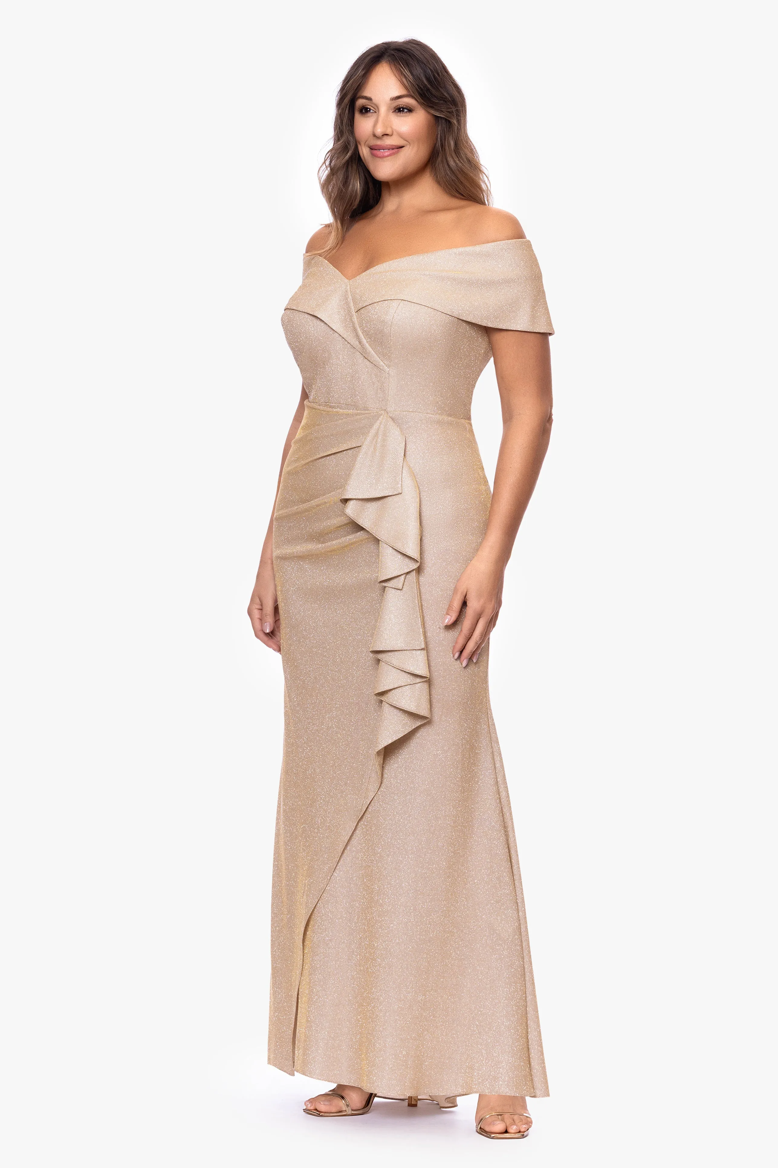 Plus "Raveena" Foil Knit Ruffle Dress sold by Xscape product image thumbnail 4