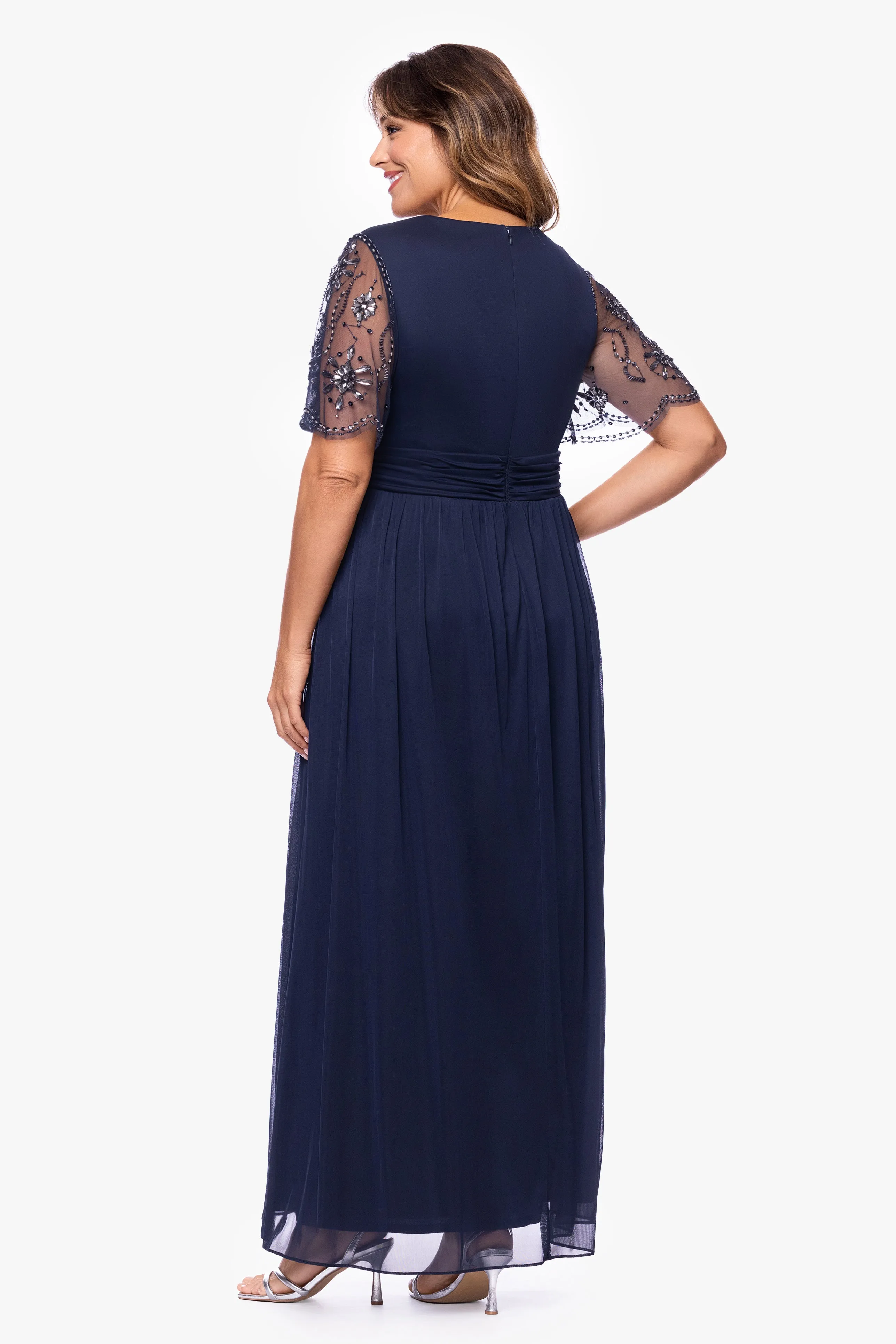 Plus "Aurelia" Sheer Jersey Mesh Beaded Sleeve Dress sold by Xscape product image thumbnail 3