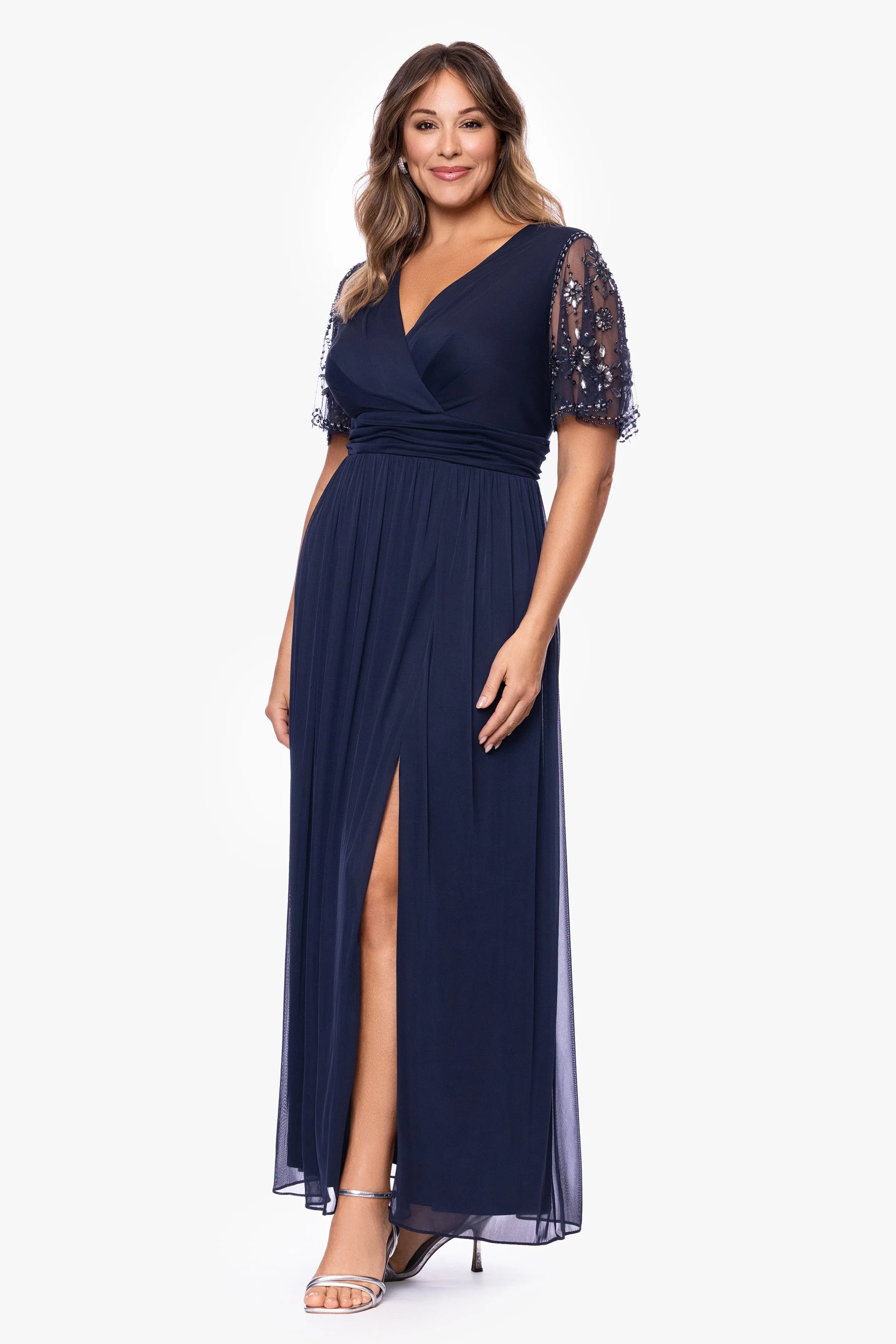 Plus "Aurelia" Sheer Jersey Mesh Beaded Sleeve Dress sold by Xscape product image thumbnail 4