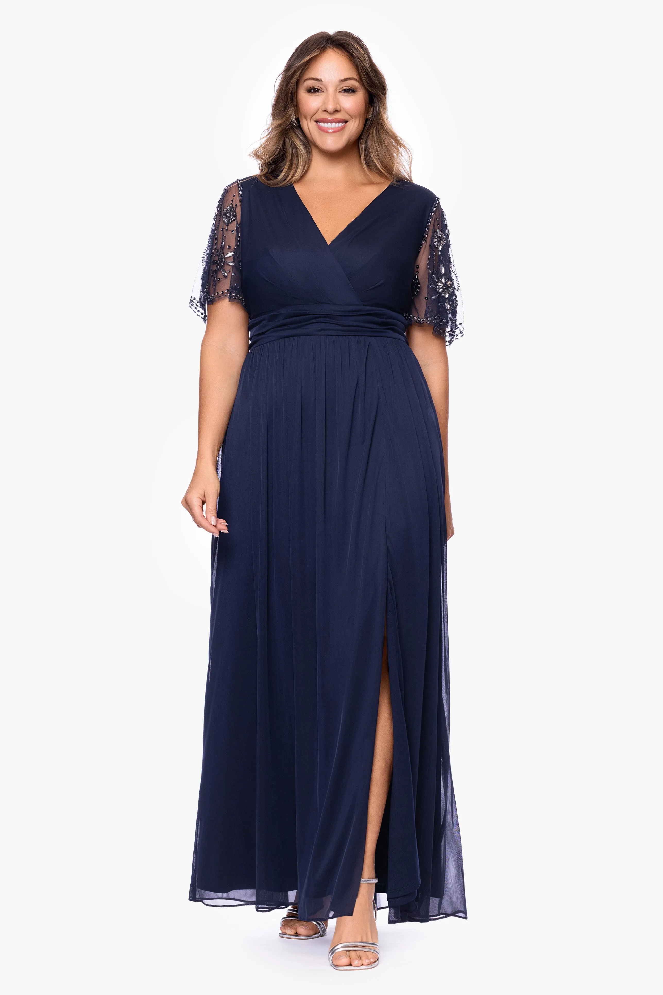 Plus "Aurelia" Sheer Jersey Mesh Beaded Sleeve Dress sold by Xscape product image thumbnail 5