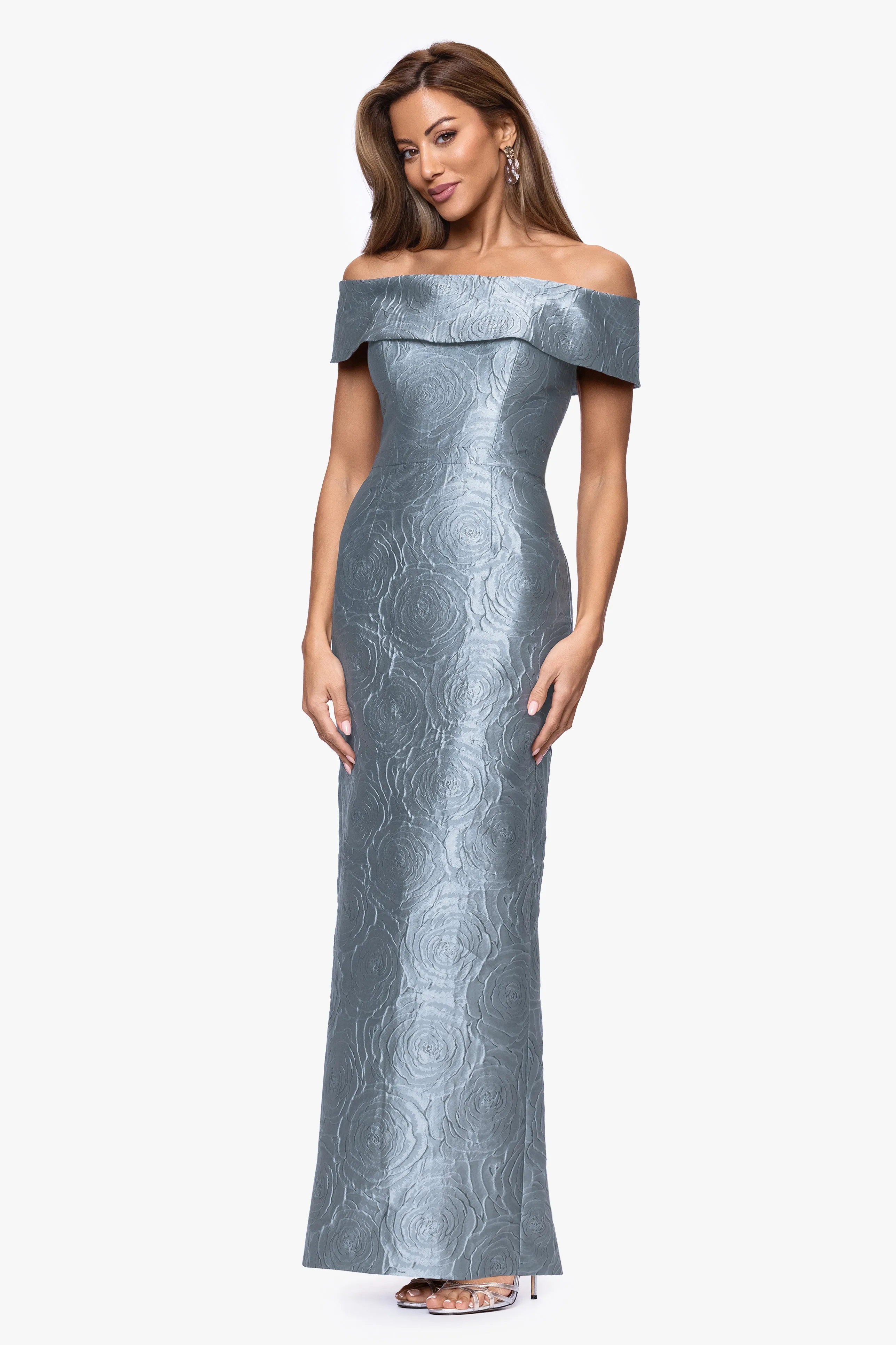 "Barbara" Jacquard Off The Shoulder Dress sold by Xscape product image thumbnail 5