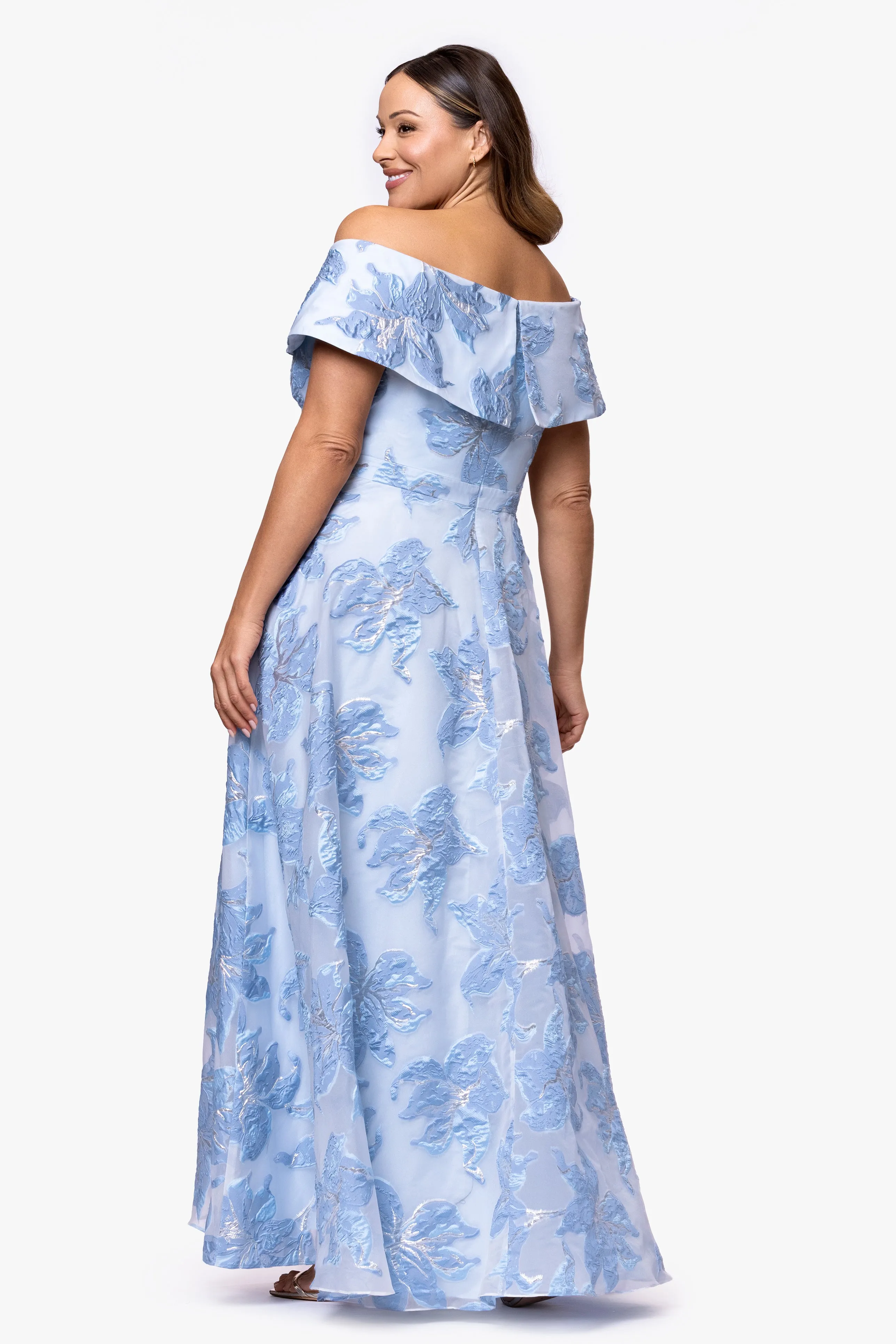 Plus "Alexi" Organza & Jacquard Off The Shoulder Dress sold by Xscape product image thumbnail 4