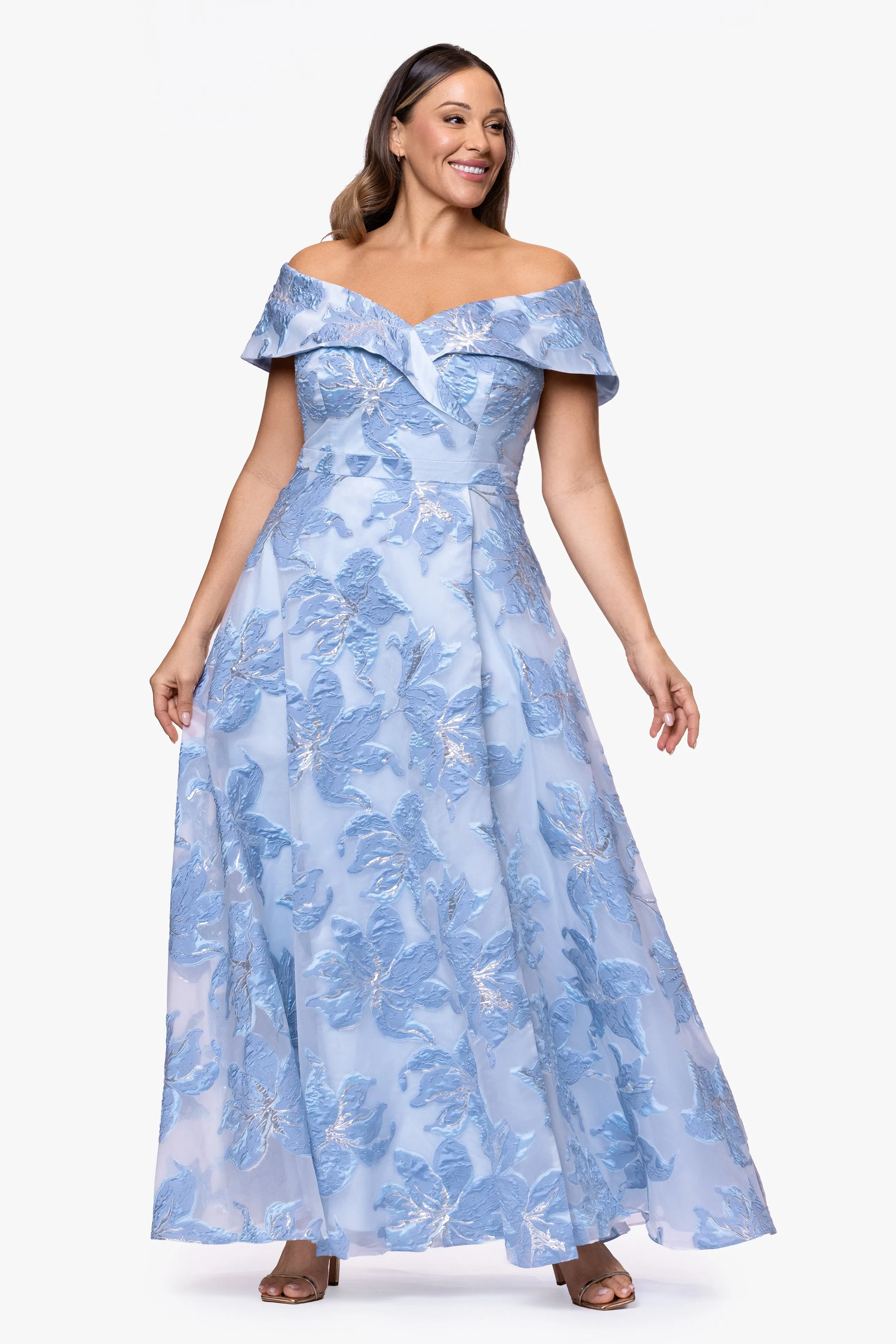 Plus "Alexi" Organza & Jacquard Off The Shoulder Dress sold by Xscape product image thumbnail 3